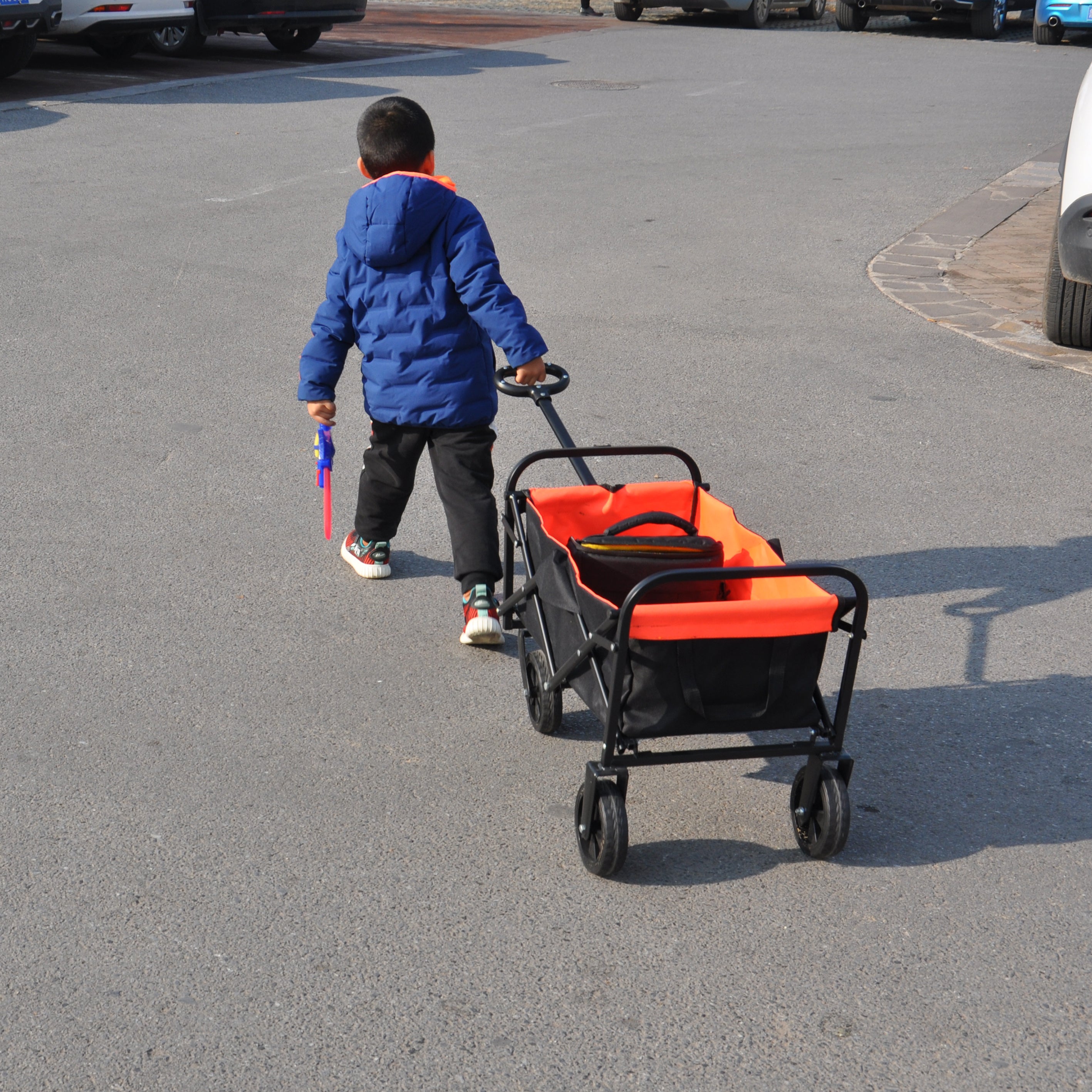 Folding Wagon Garden Shopping Beach Cart （black+yellow）