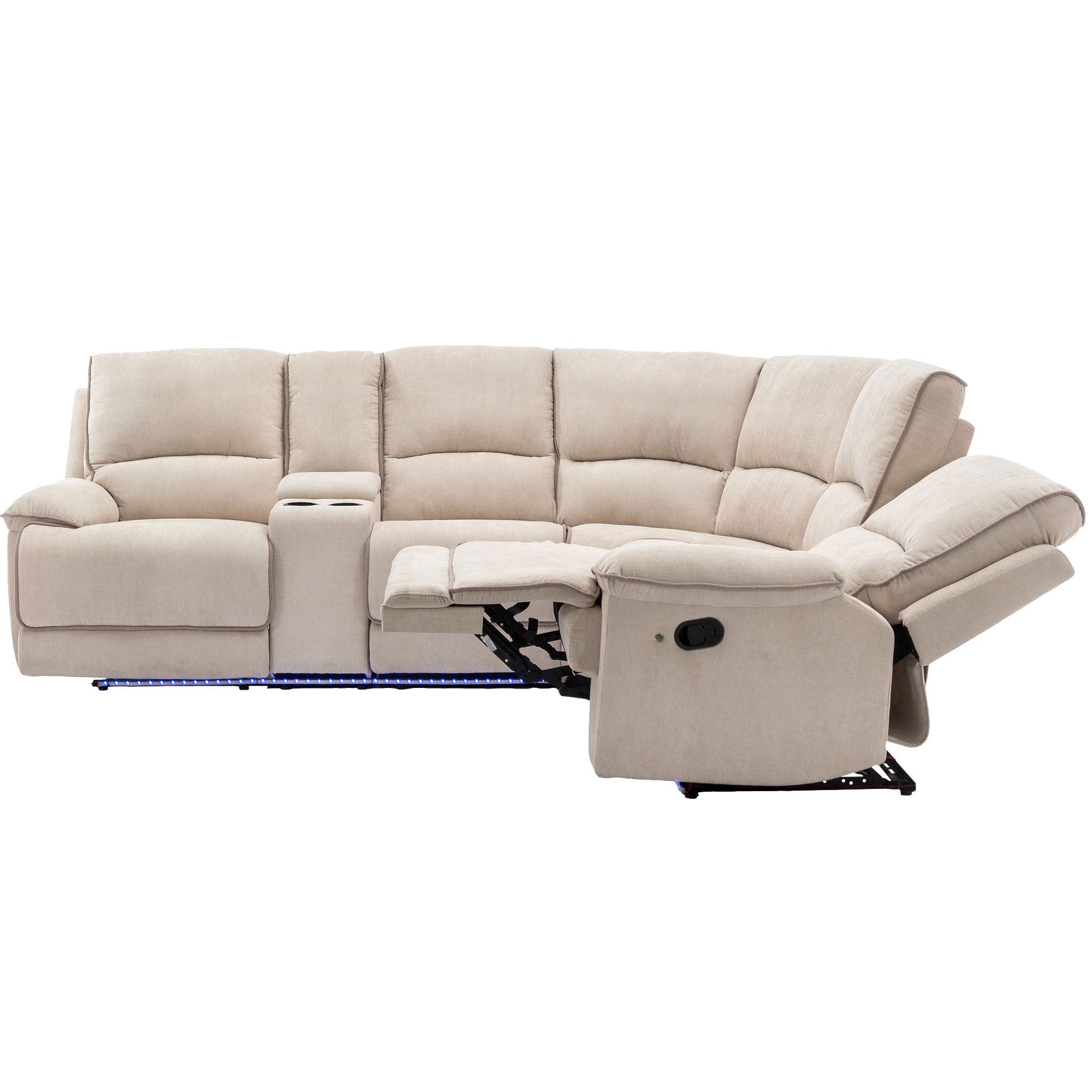 94.8" Modern Manual Reclining Living Room Furniture Set with USB Ports, Hidden Storage, LED Light Strip and 2 Cup Holders, Cream