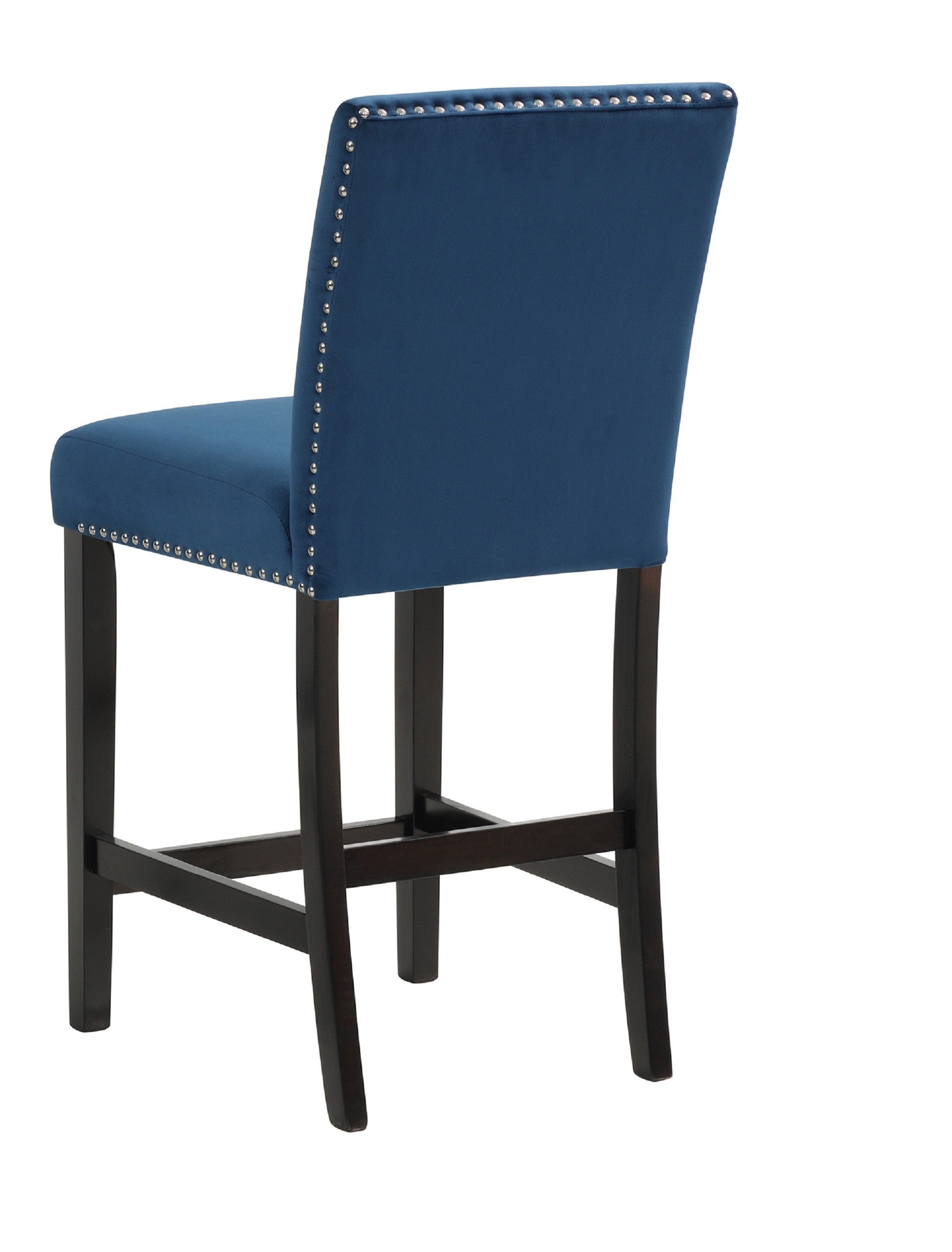 2pc Contemporary Modern Transitional Counter Height Side Chair with Nailhead Trim Royal Blue Upholstery Fabric Black Base Wooden Furniture