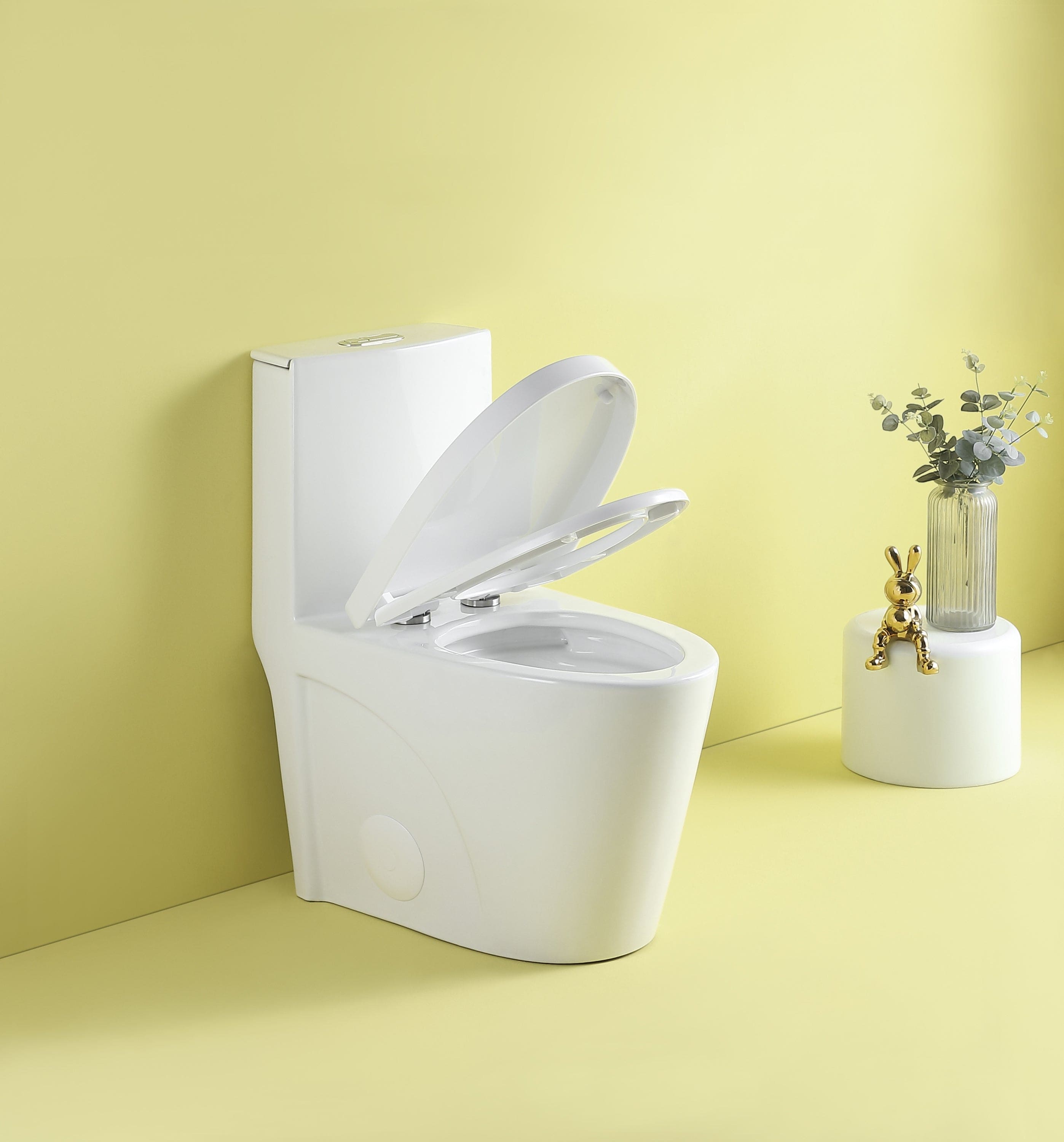 1.1/1.6 GPF Dual Flush 1-Piece Elongated Toilet with Soft-Close Seat - Gloss White,  Water-Saving, Modern, Stylish Design 23T01-GW