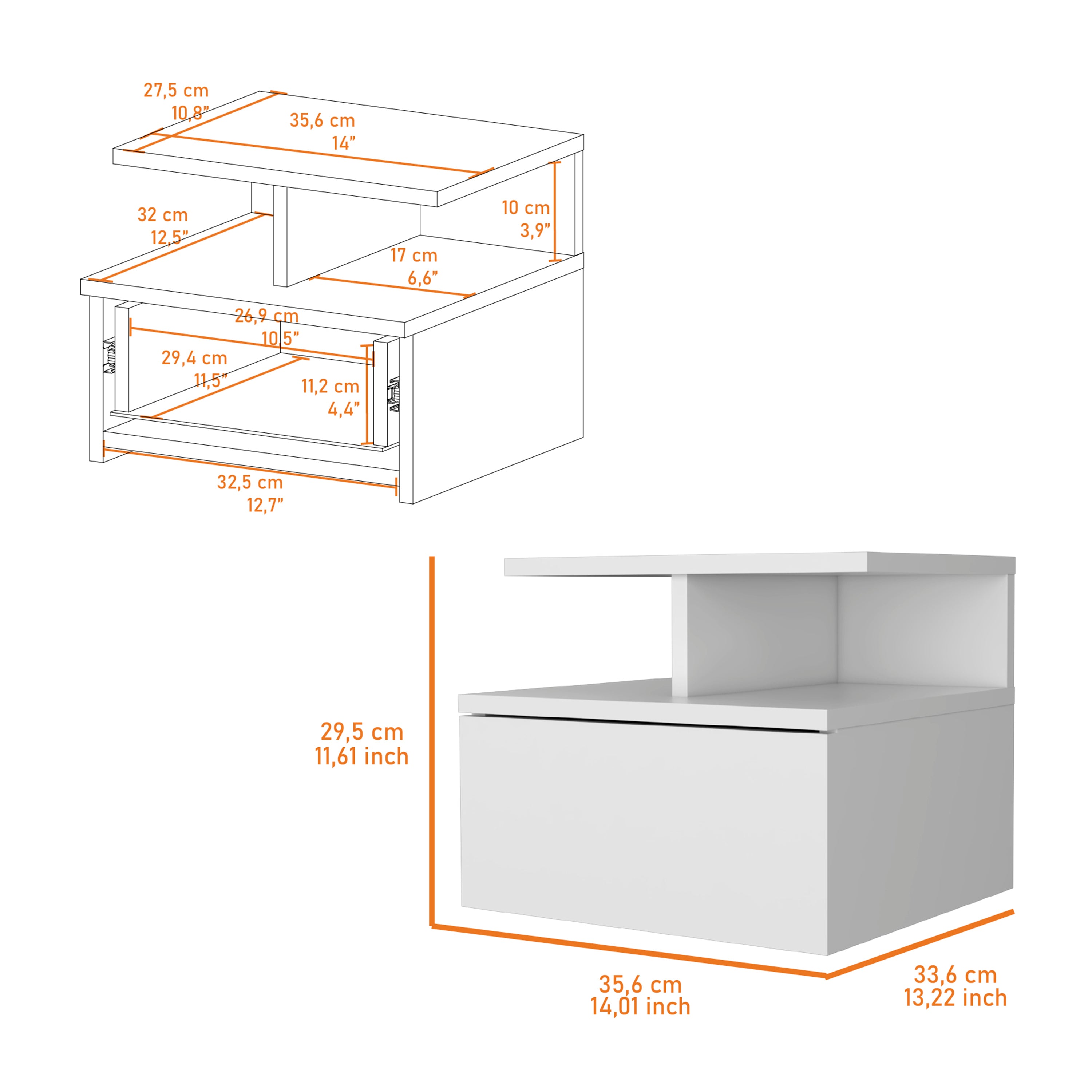 Floating Nightstand Flopini, One Drawer, Black Wengue Finish