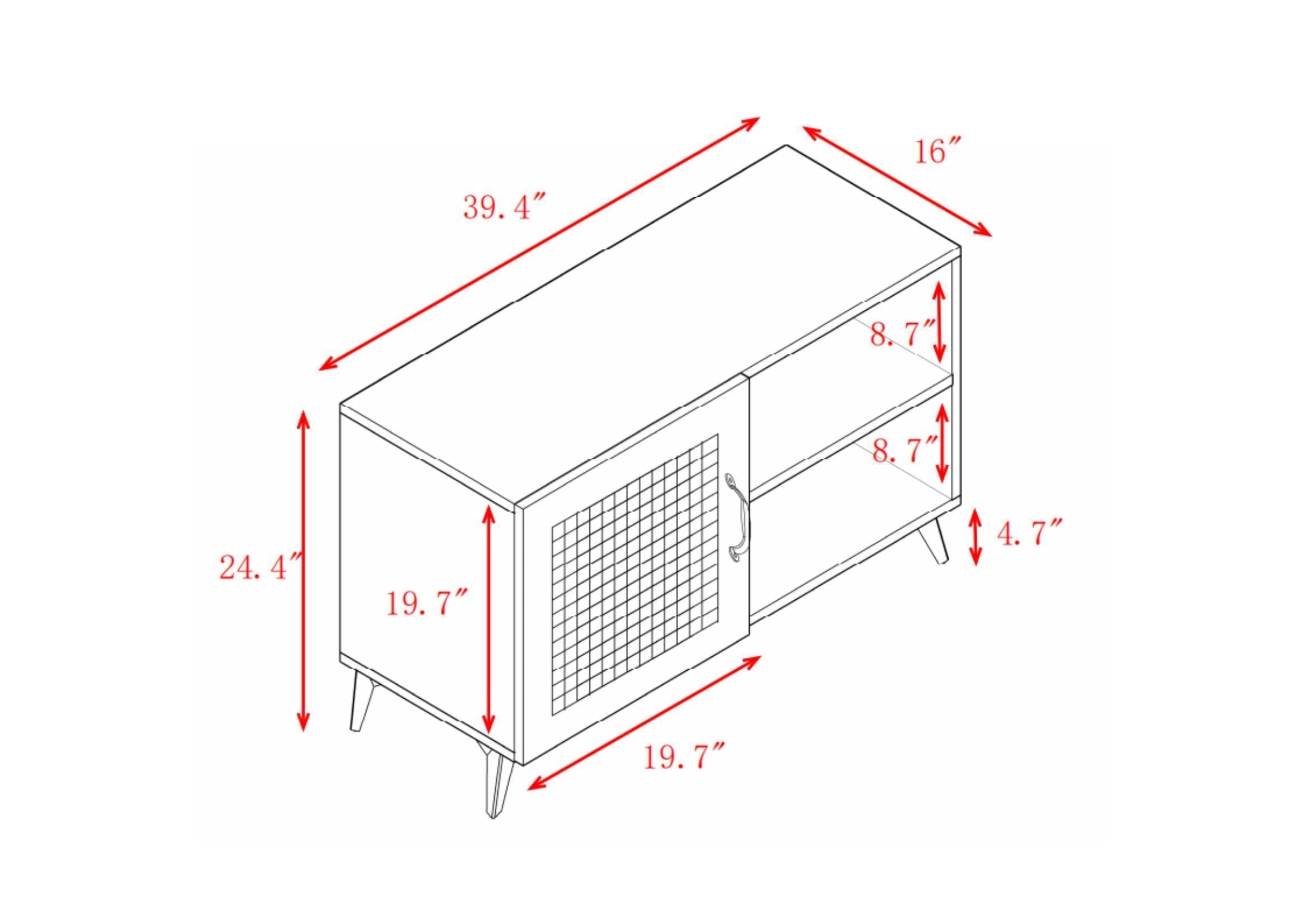 Modern Shoe-Storage Cabinet with Natural Rattan Mesh Door and Solid Wooden Handle 39.37inch