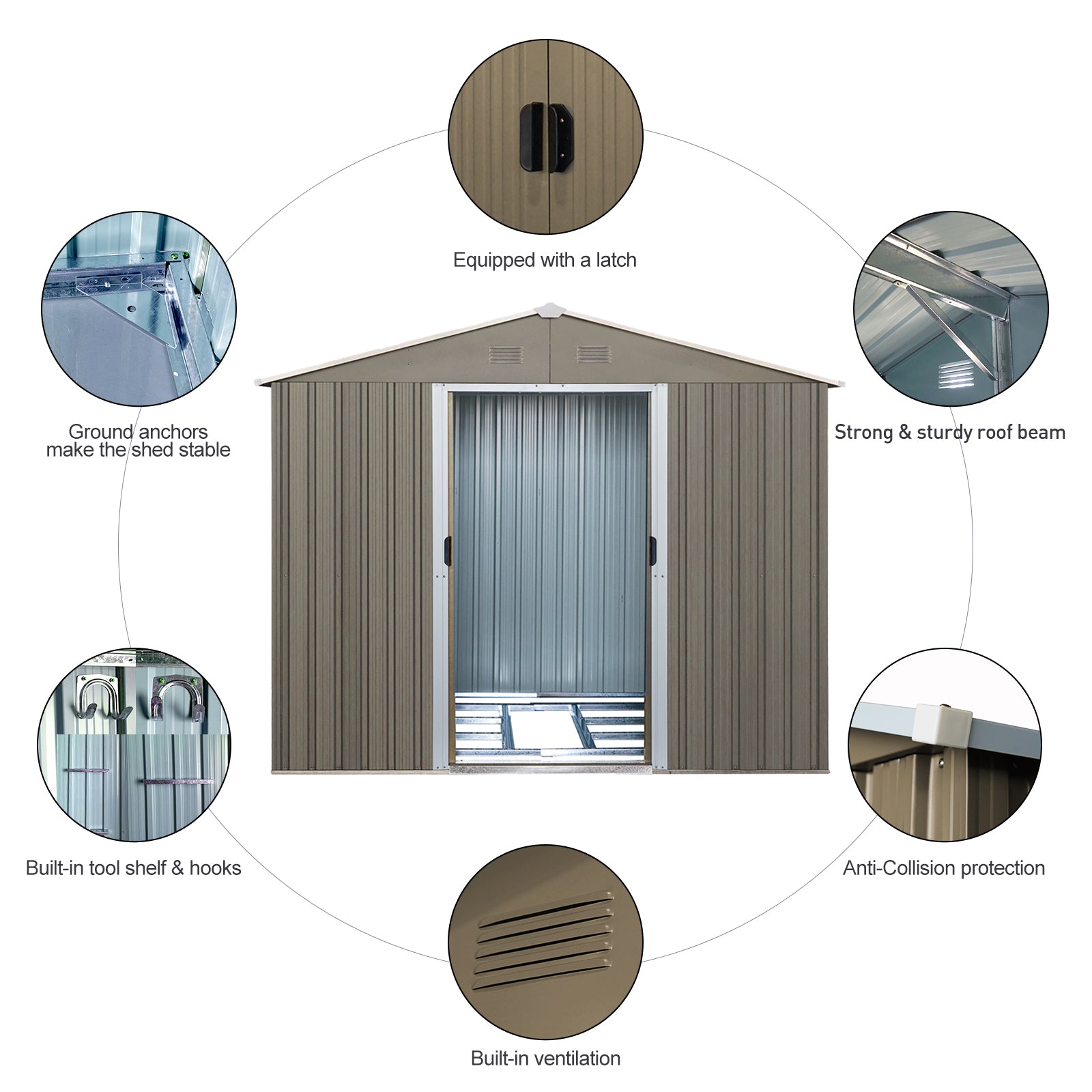 6ft x 8ft Outdoor Metal Storage Shed with Window Grey