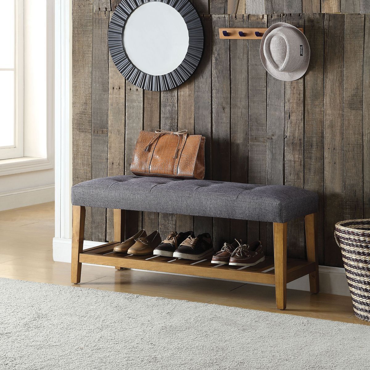 ACME Charla Bench in Gray & Oak 96686