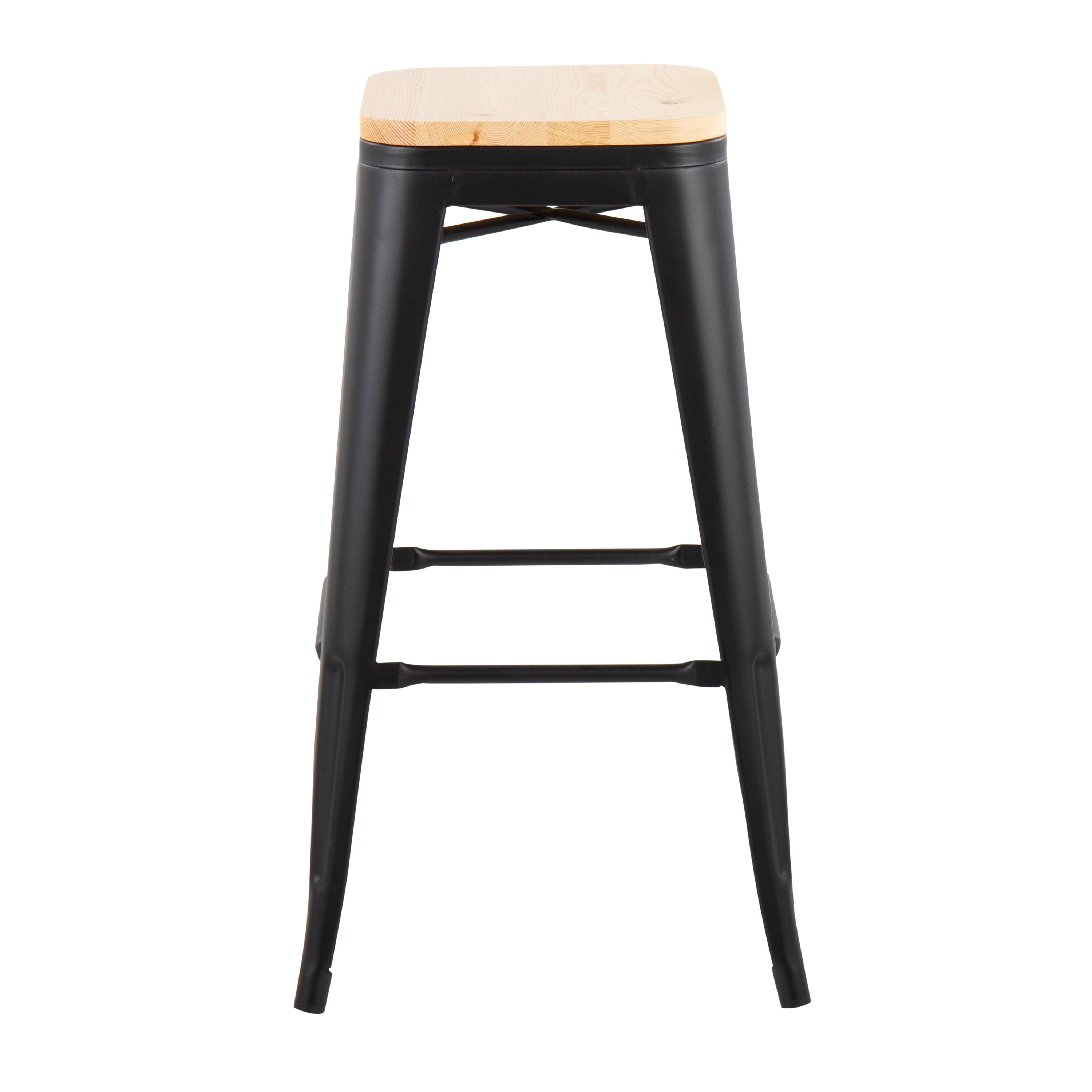 Oregon Contemporary Barstool in Black Steel and Natural Wood by LumiSource - Set of 2