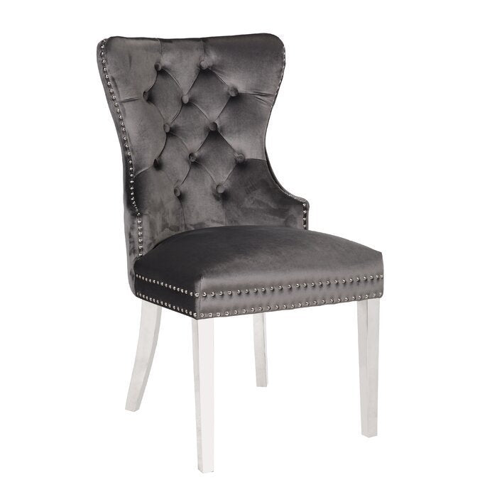 Erica 2 Piece Stainless Steel Legs Chair Finish with Velvet Fabric in Dark Gray