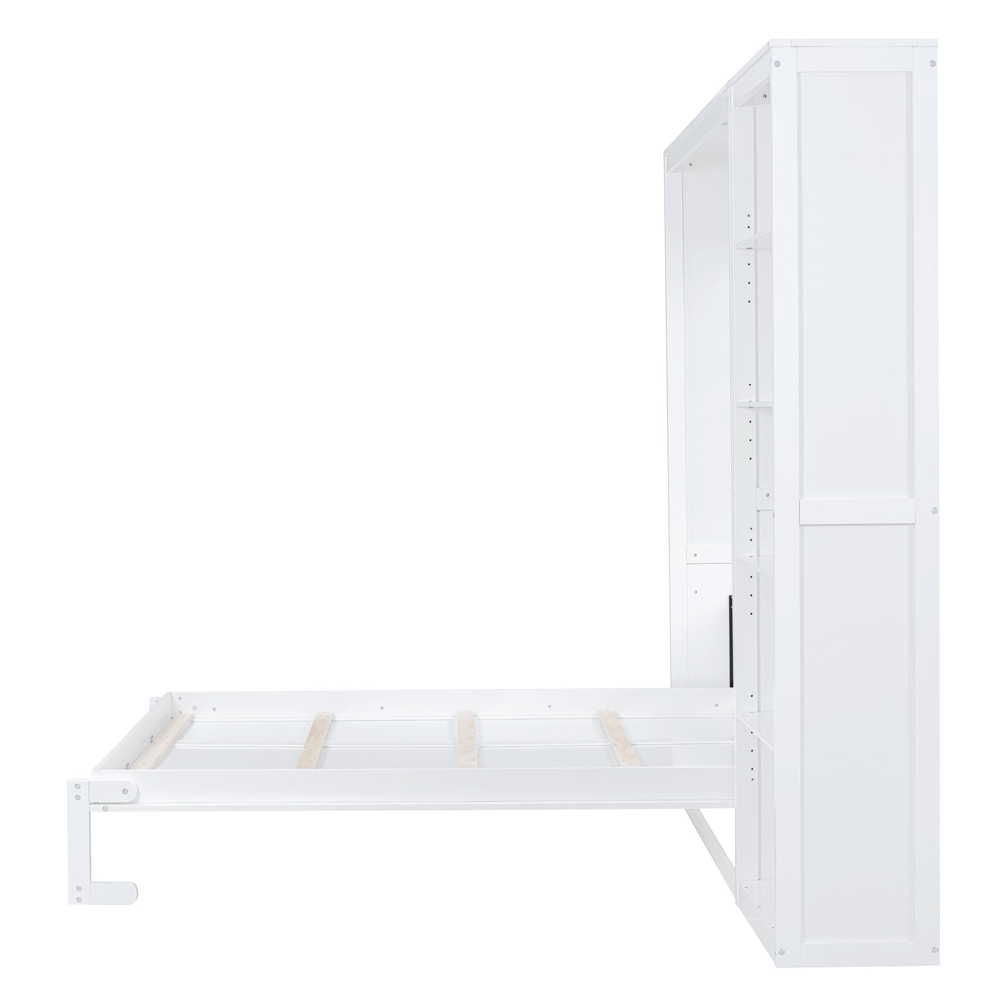 Queen Size Murphy Bed Wall Bed with Shelves,White