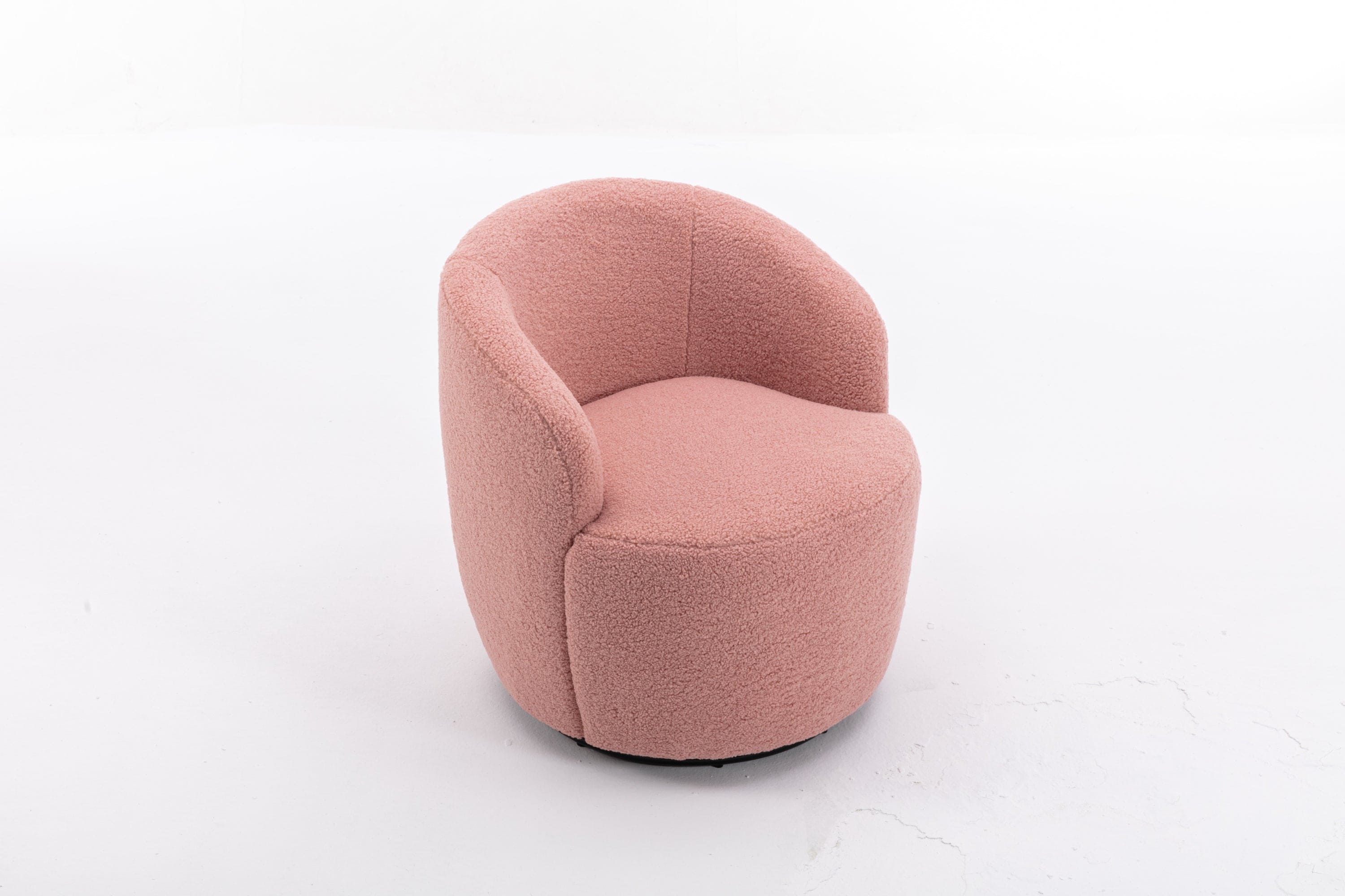 Teddy Fabric Swivel Accent Armchair Barrel Chair With Black Powder Coating Metal Ring,Light Pink