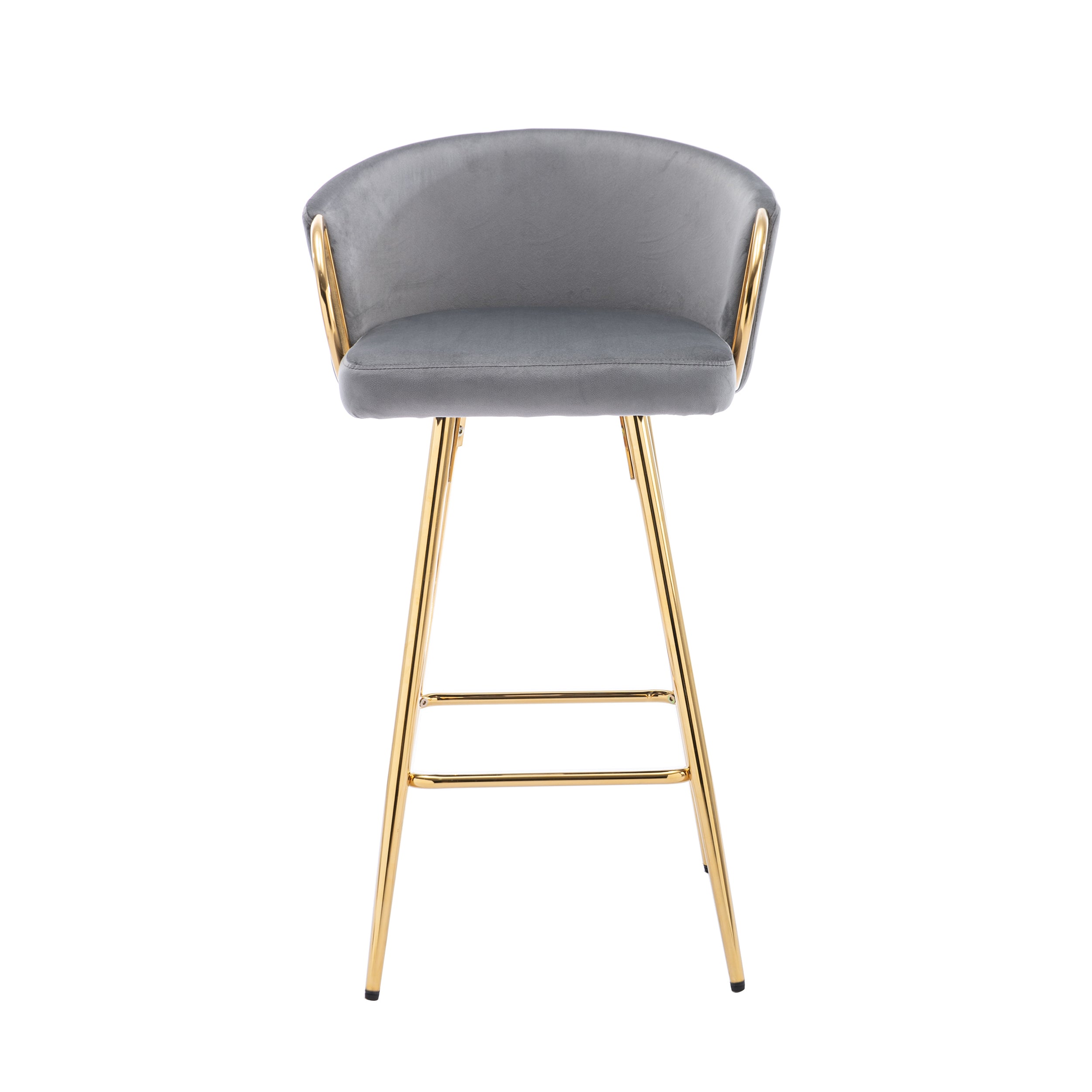 26 Inch Set of 2 Bar Stools,with Chrome Footrest and Base Velvet + Golden Leg Simple Bar Stool,GRAY