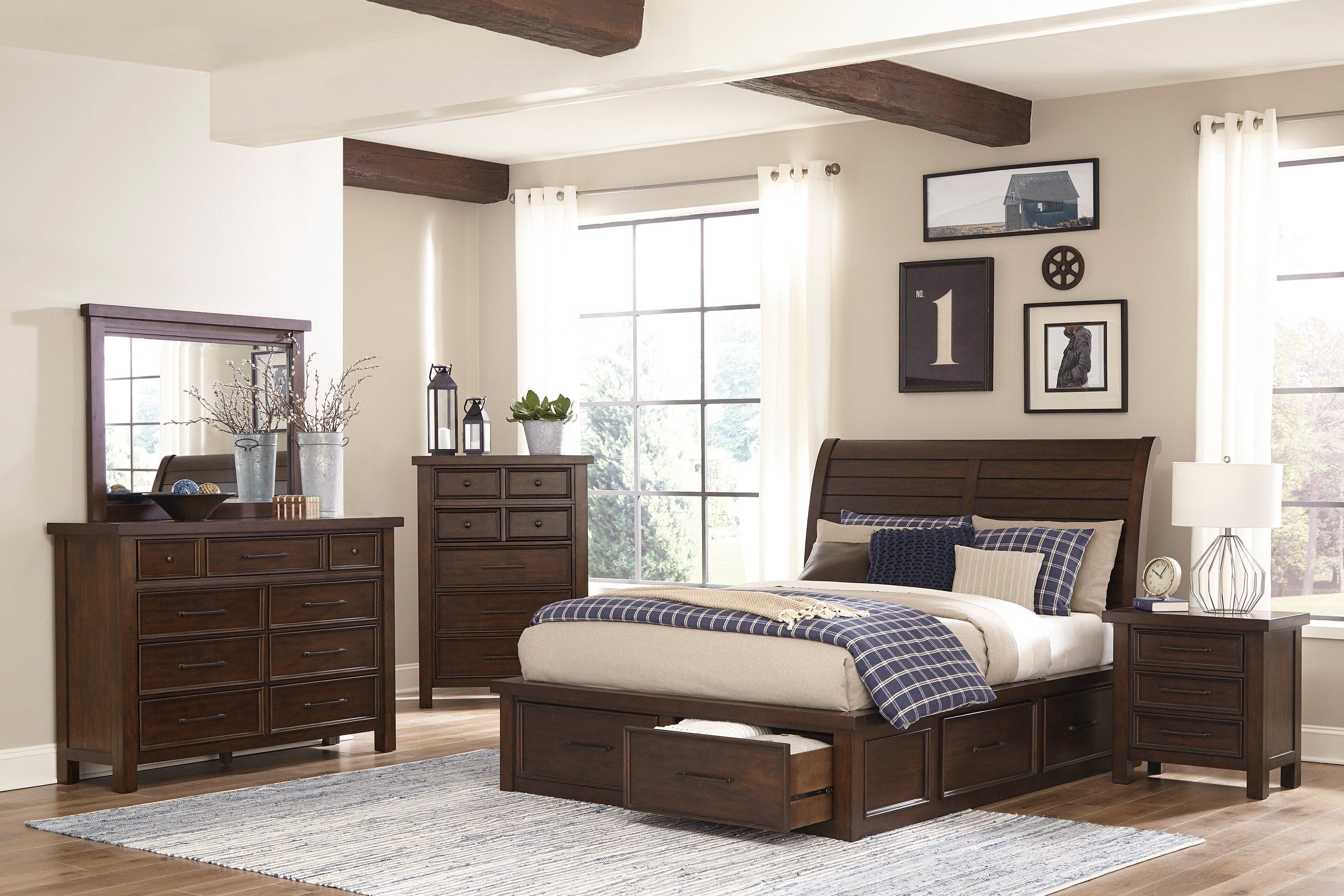 Classic Bedroom Brown Finish 1pc Chest of Drawers Mango Veneer Wood Transitional Furniture