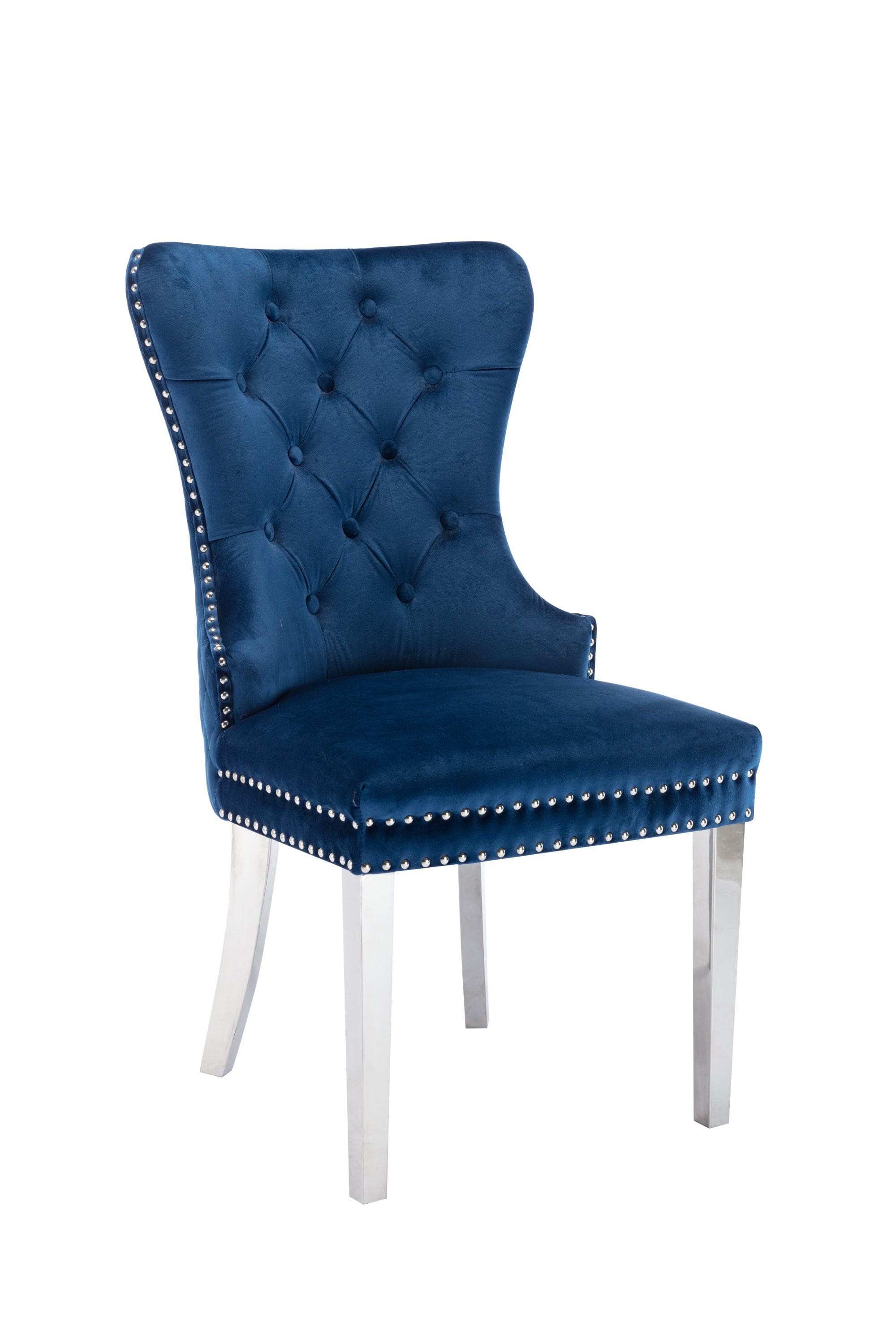 Simba Stainless Steel 2 Piece Chair Finish with Velvet Fabric in Blue