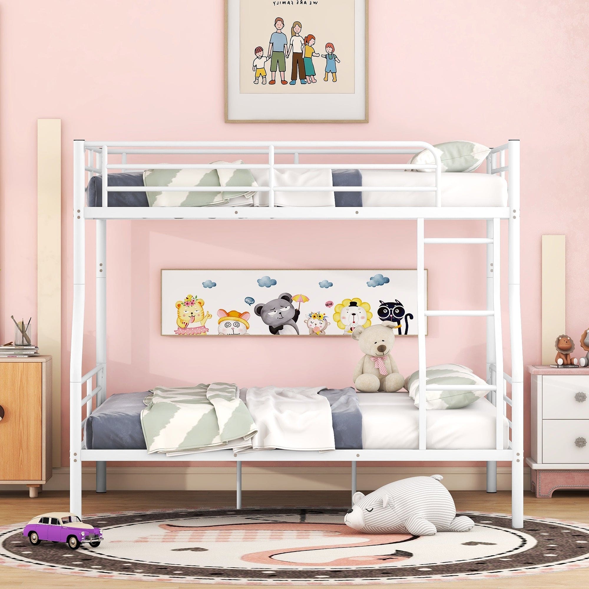 Full XL Over Queen Metal Bunk Bed, White