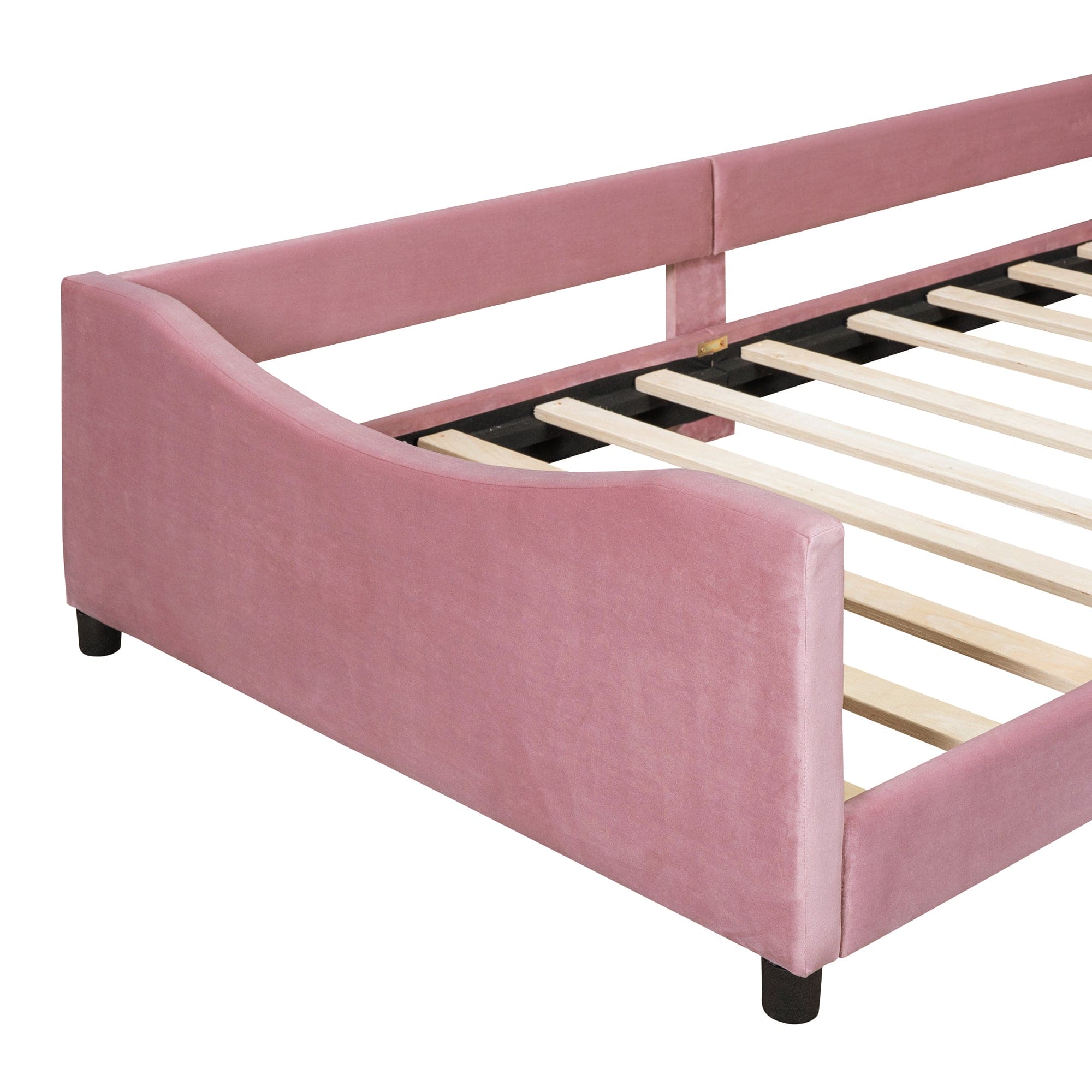 Twin Size Upholstered Daybed with Rabbit Ear Shaped Headboard, Pink