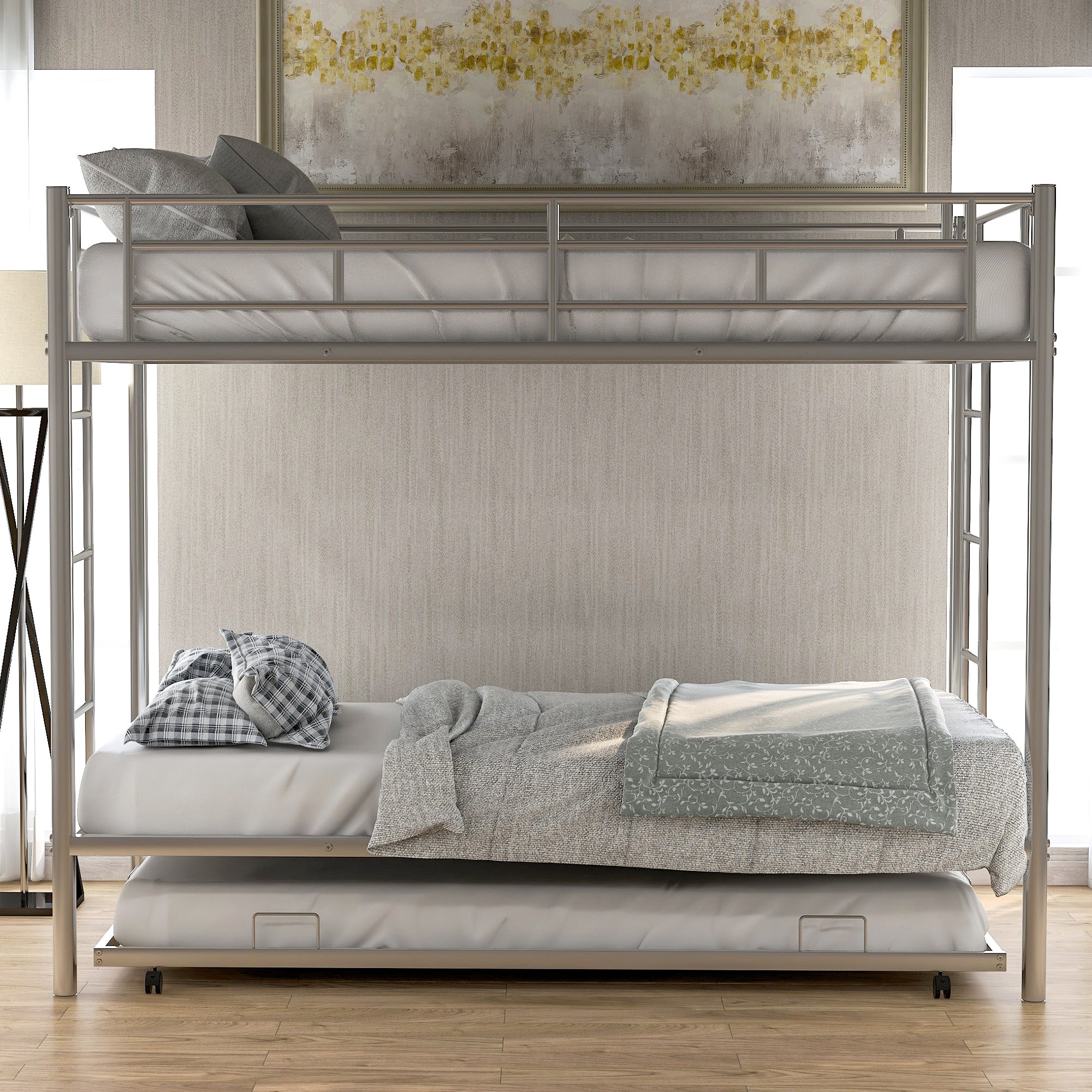 Twin over Twin Bunk Bed with Trundle, Silver(OLD SKU:MF192387AAN)