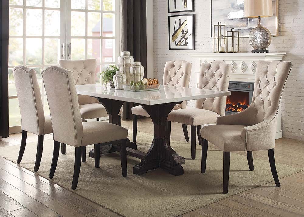 ACME Gerardo Dining Table in White Marble Top & Weathered Espresso 60180