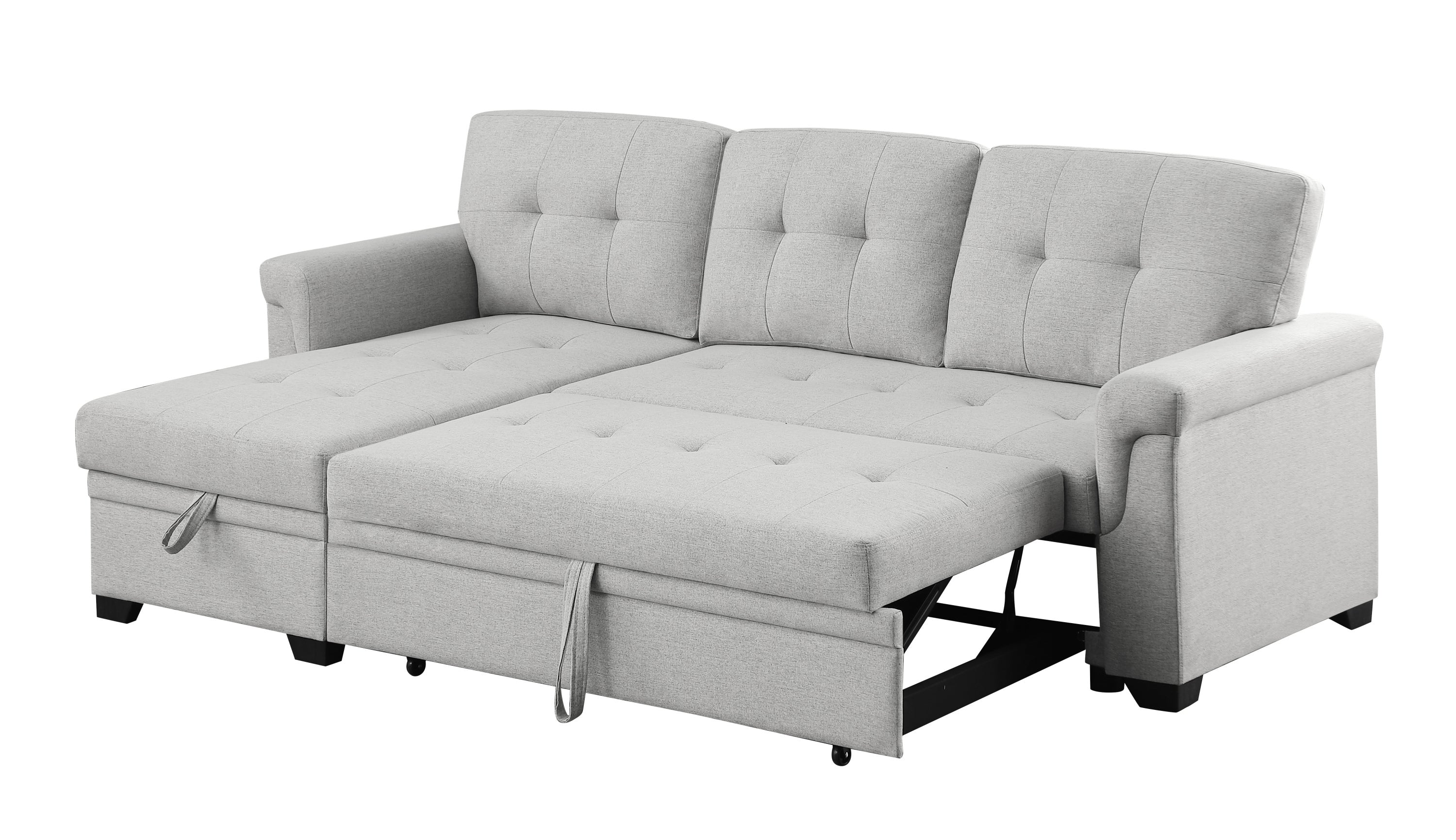 Hunter Light Gray Linen Reversible Sleeper Sectional Sofa with Storage Chaise