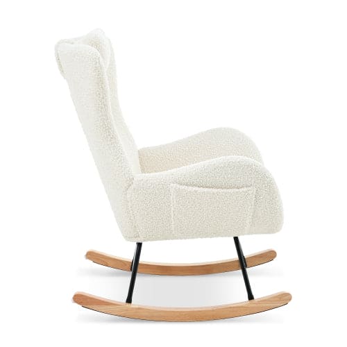 Modern Rocking Chair with High Backrest,Teddy Material Comfort Arm Rocker, Lounge Armchair for Living Room