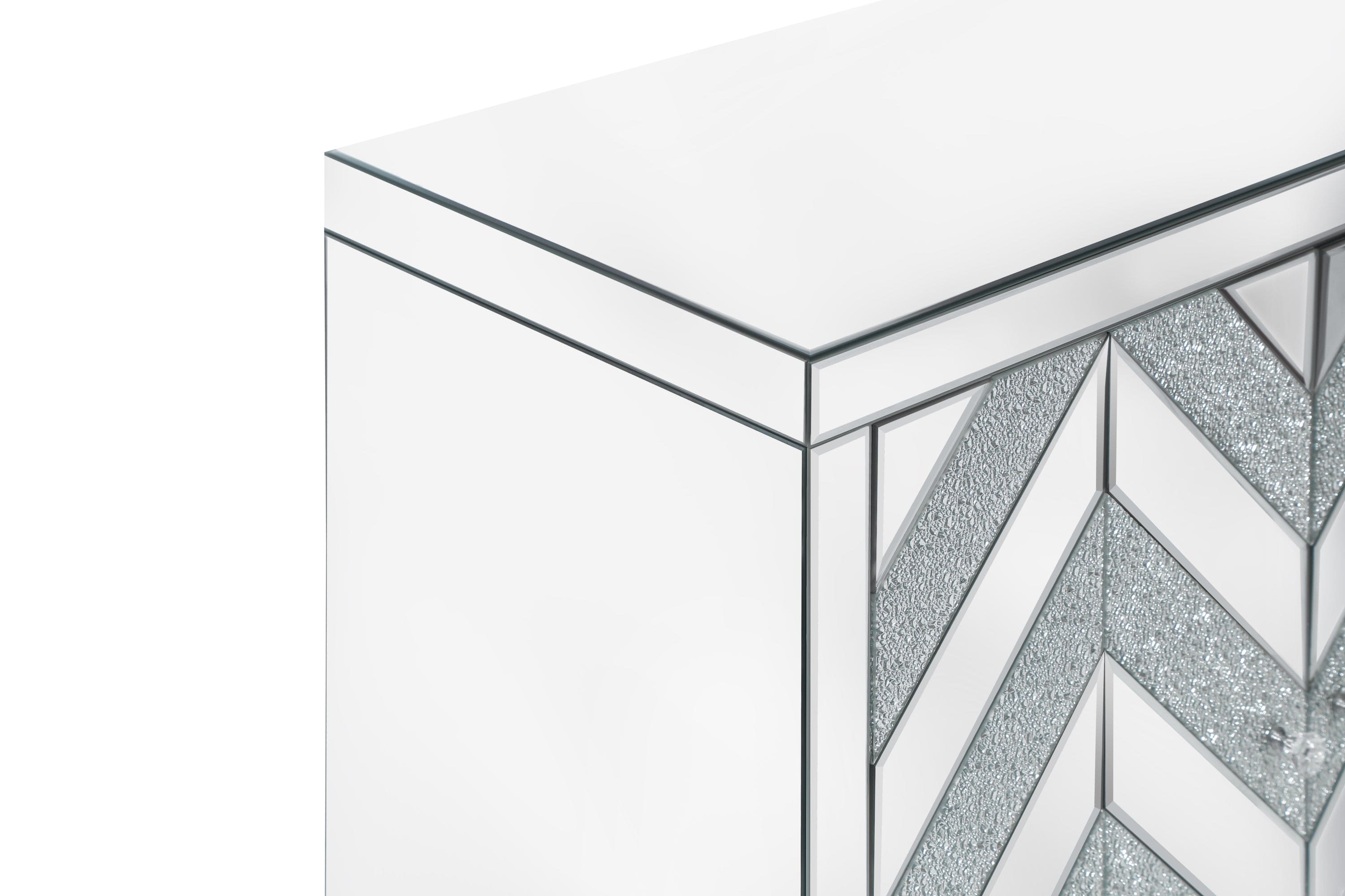 Storage Cabinet with Mirror Trim and M Shape Design, Silver,for Living Room, Dining Room, Entryway, Kitchen