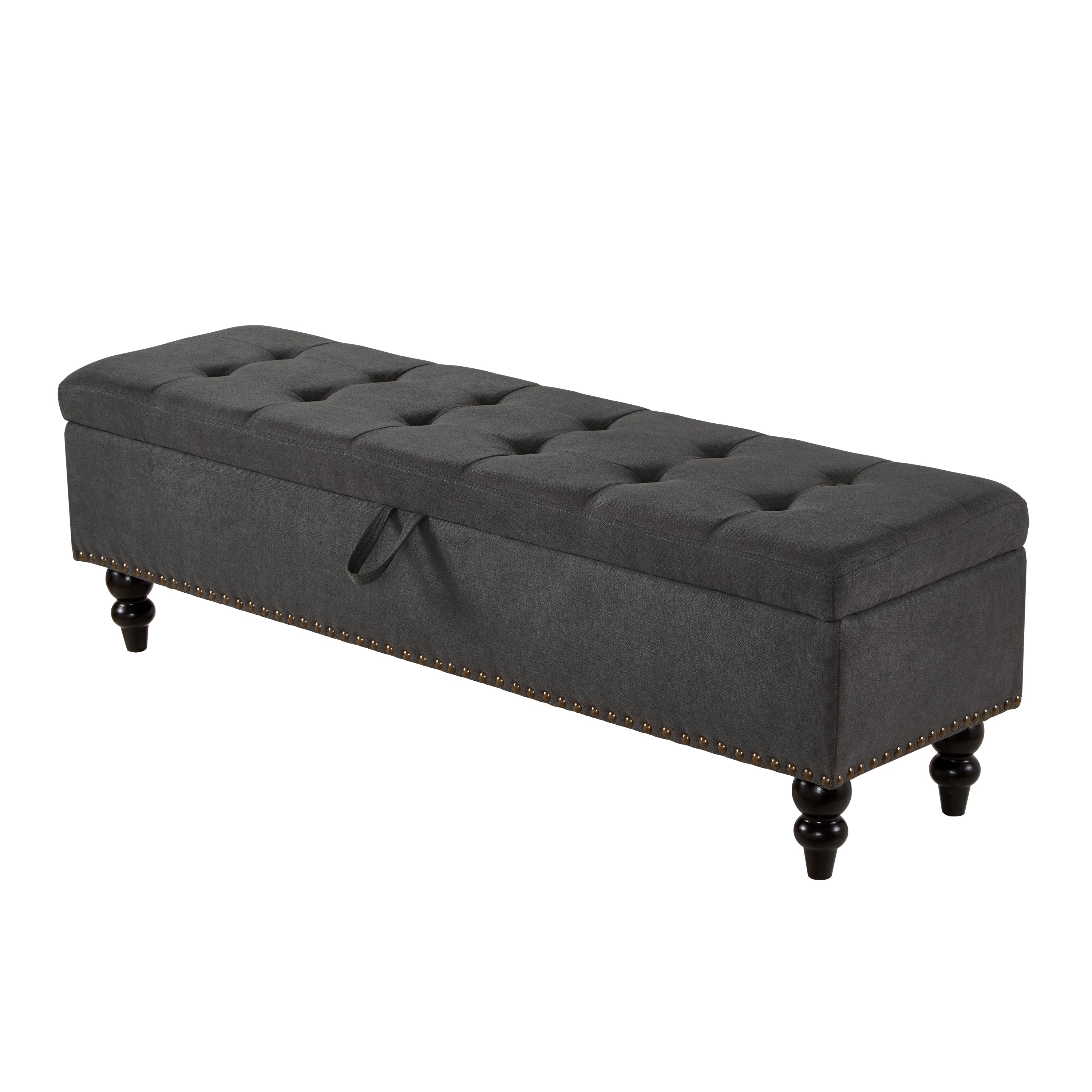 59" Bed Bench with Storage Grey Fabric