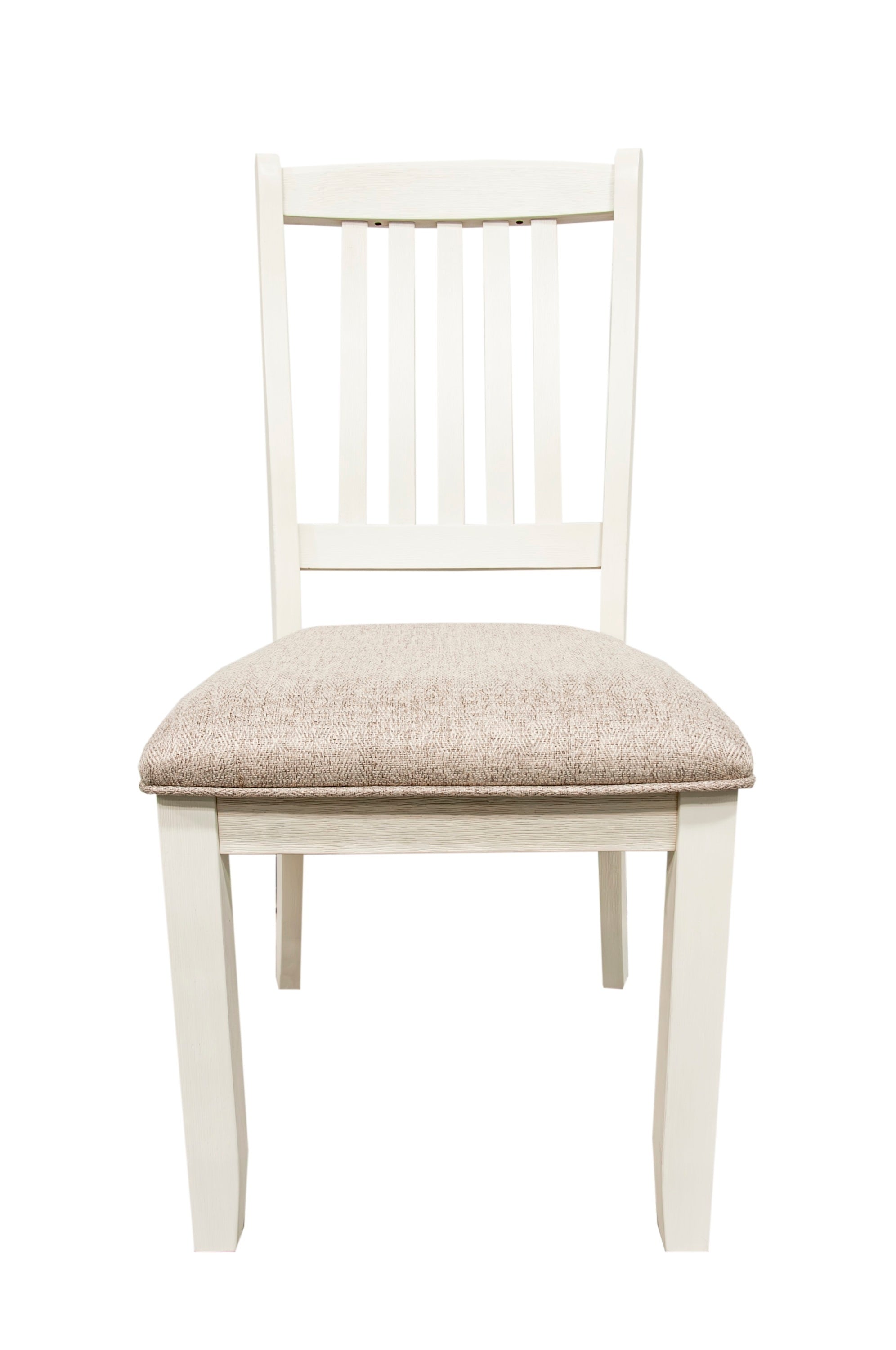 White Classic 2pcs Dining Chairs Set Rubberwood Beige Fabric Cushion Seats Slats Backs Dining Room Furniture Side Chair