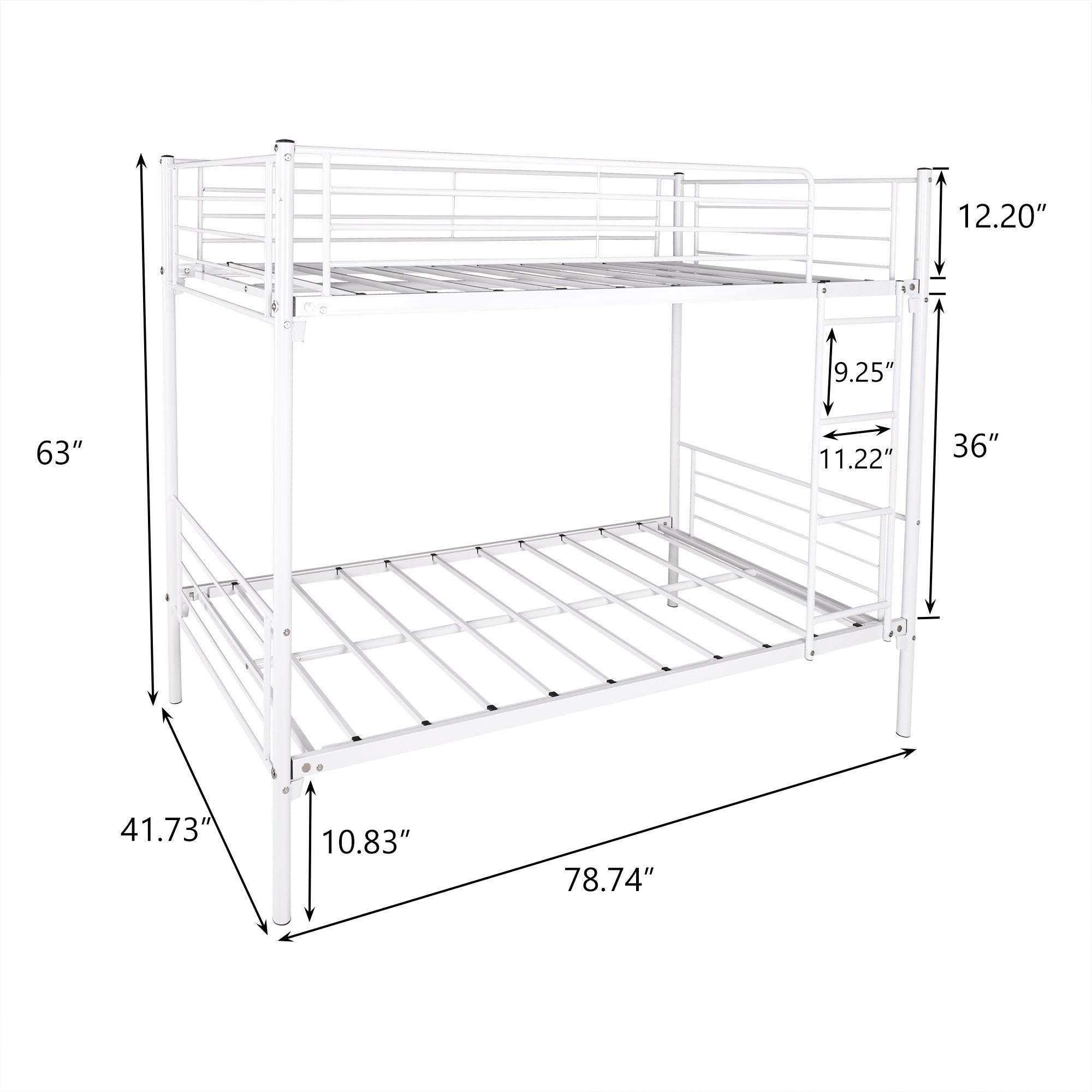 Twin-Over-Twin Bunk Bed with Metal Frame and Ladder, Space-Saving Design,White