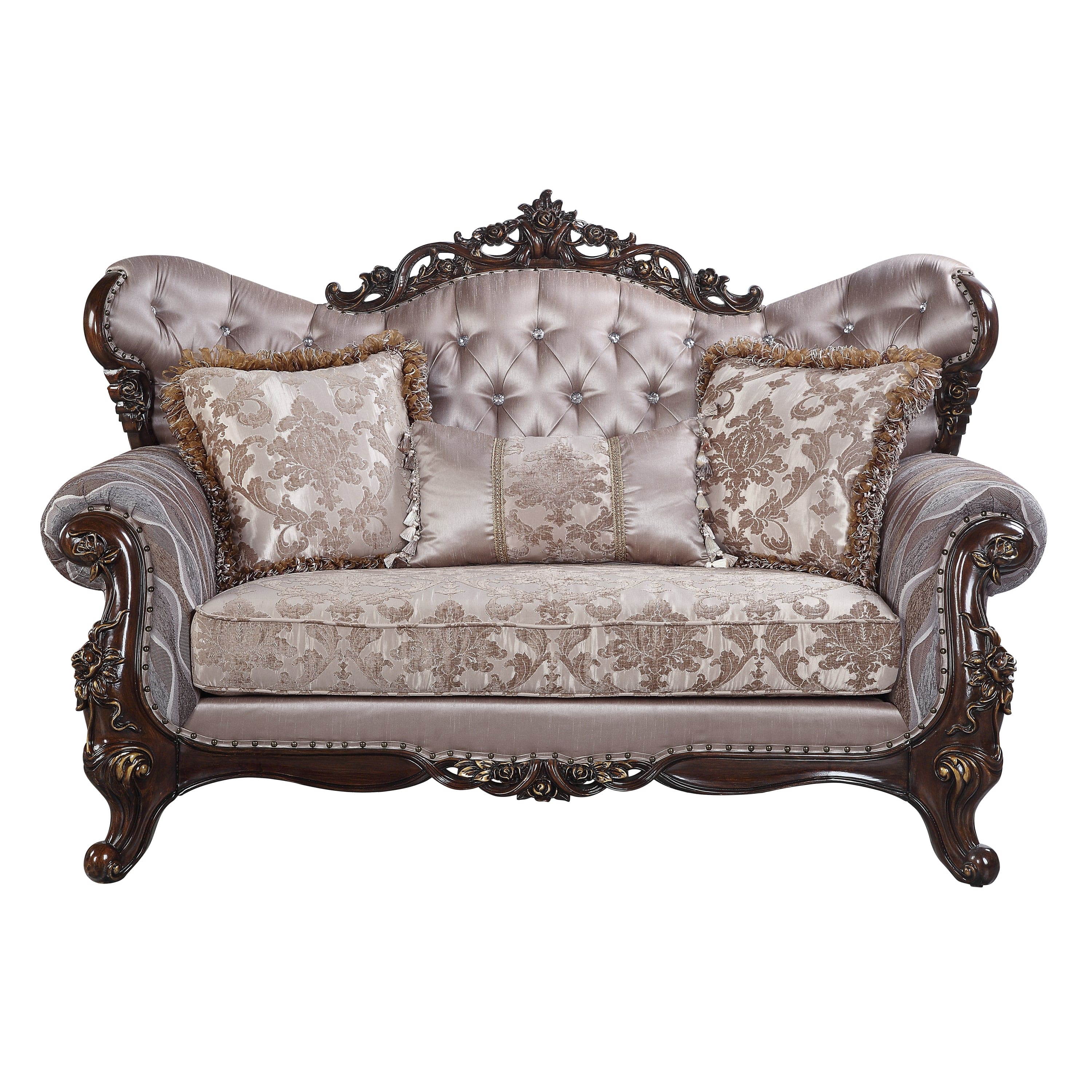 ACME Benbek Loveseat w/3 Pillows in Fabric & Antique Oak Finish LV00810