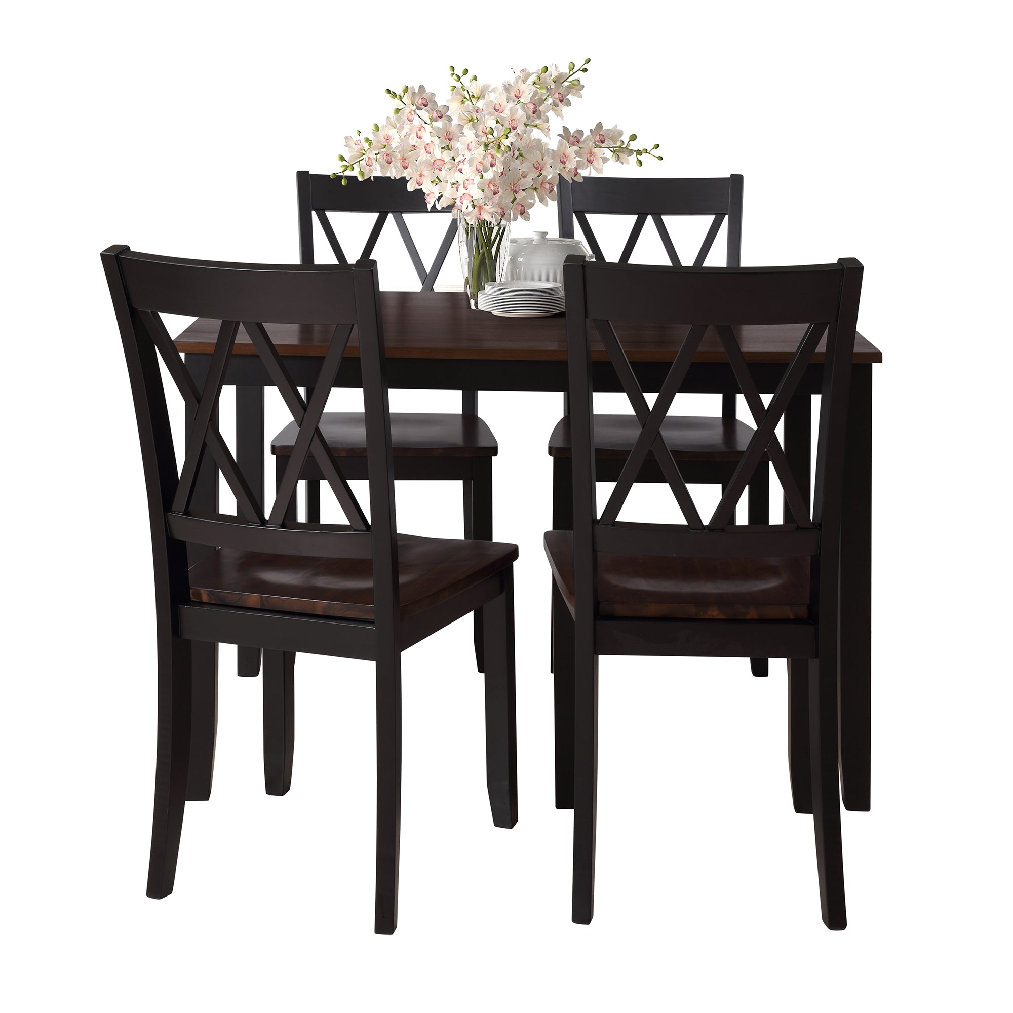 TOPMAX 5-Piece Dining Table Set Home Kitchen Table and Chairs Wood Dining Set, Black+Cherry