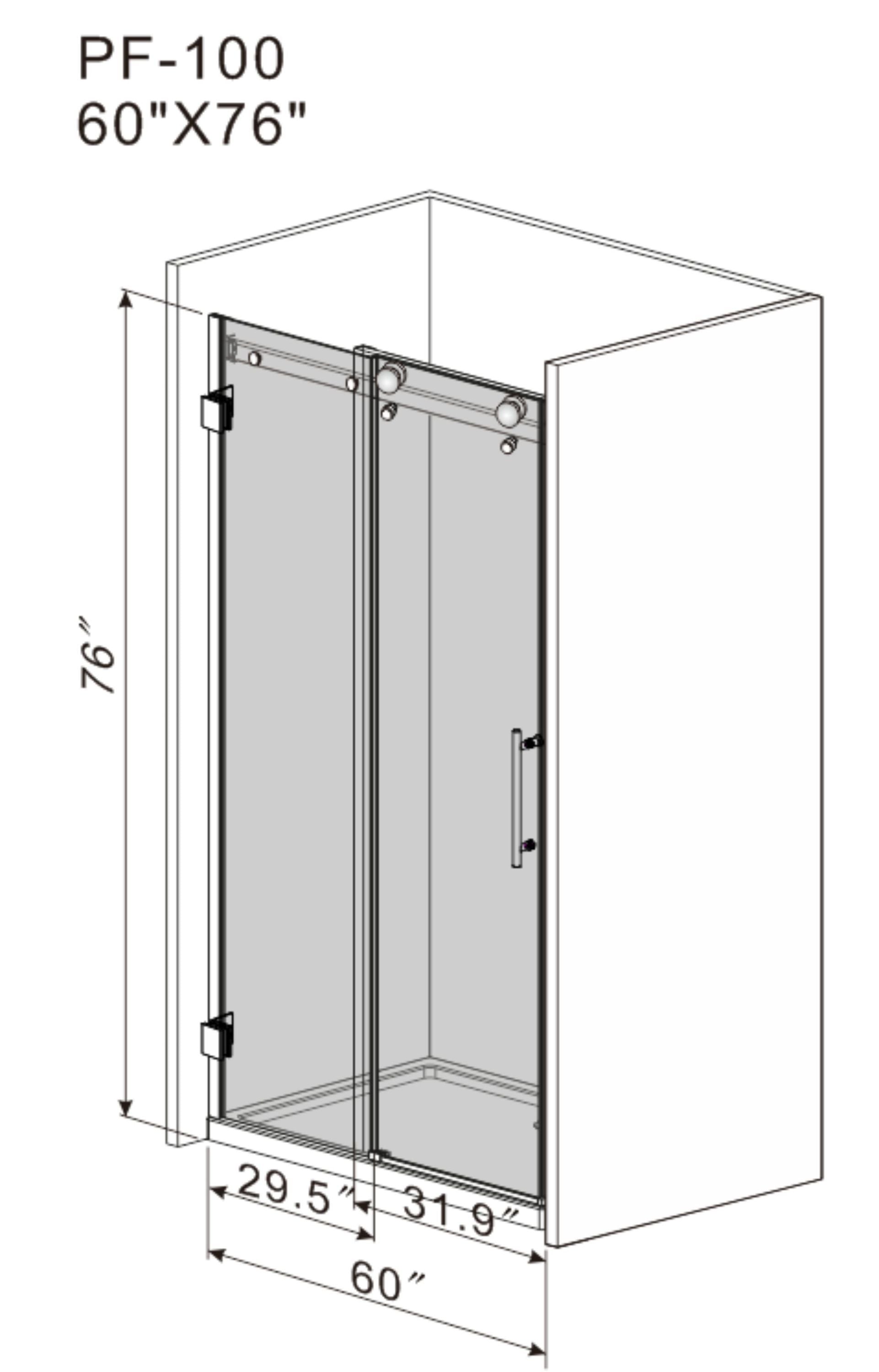 Frameless Sliding Glass Shower Doors 60" Width x 76"Height with 3/8"(10mm) Clear Tempered Glass, Brushed Nickel Finish, Big Rollers, Square Rail, Self-cleaning coating on both sides