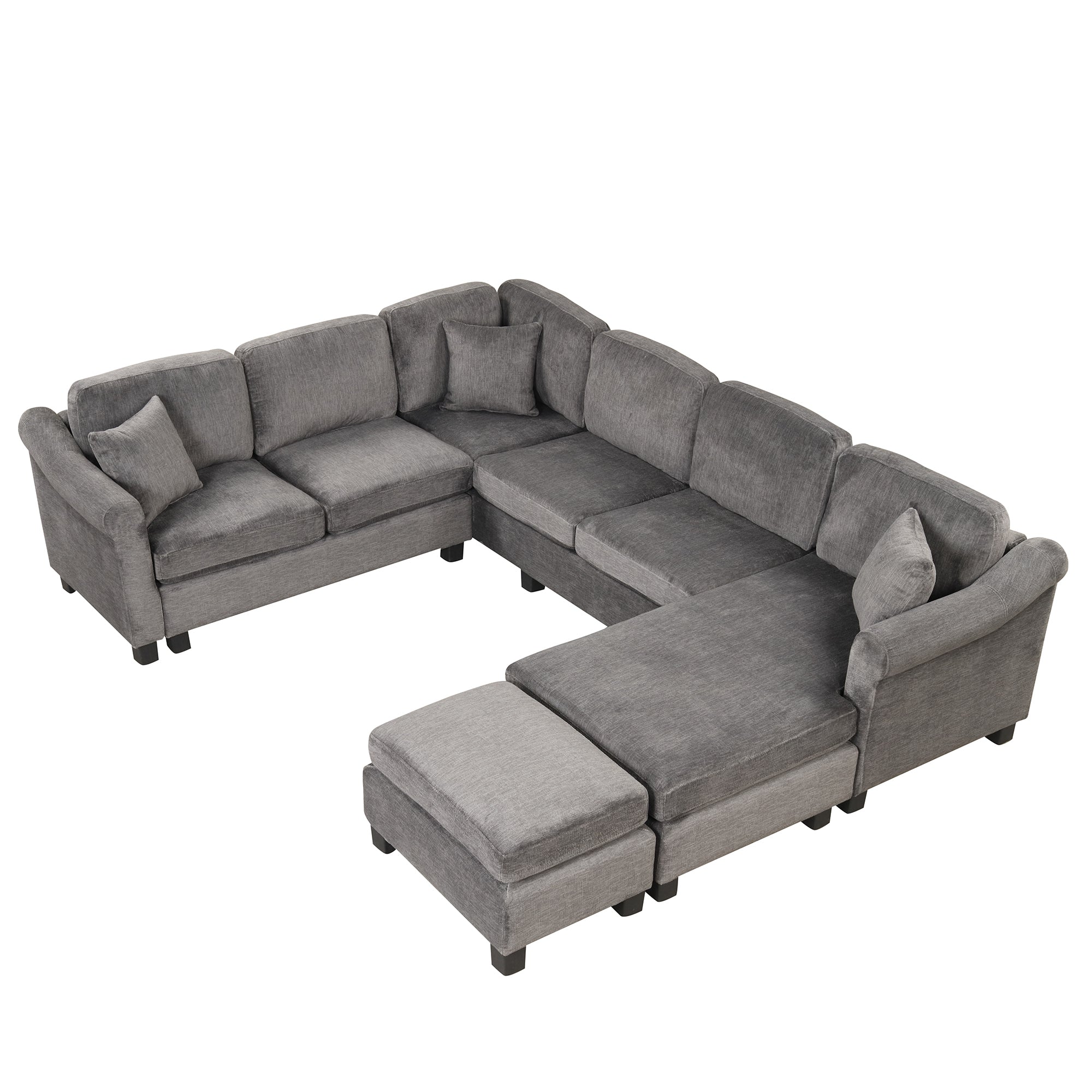 122.1" *91.3"  4pcs Sectional Sofa with Ottoman with Right Side Chaise velvet fabric Dark Gray