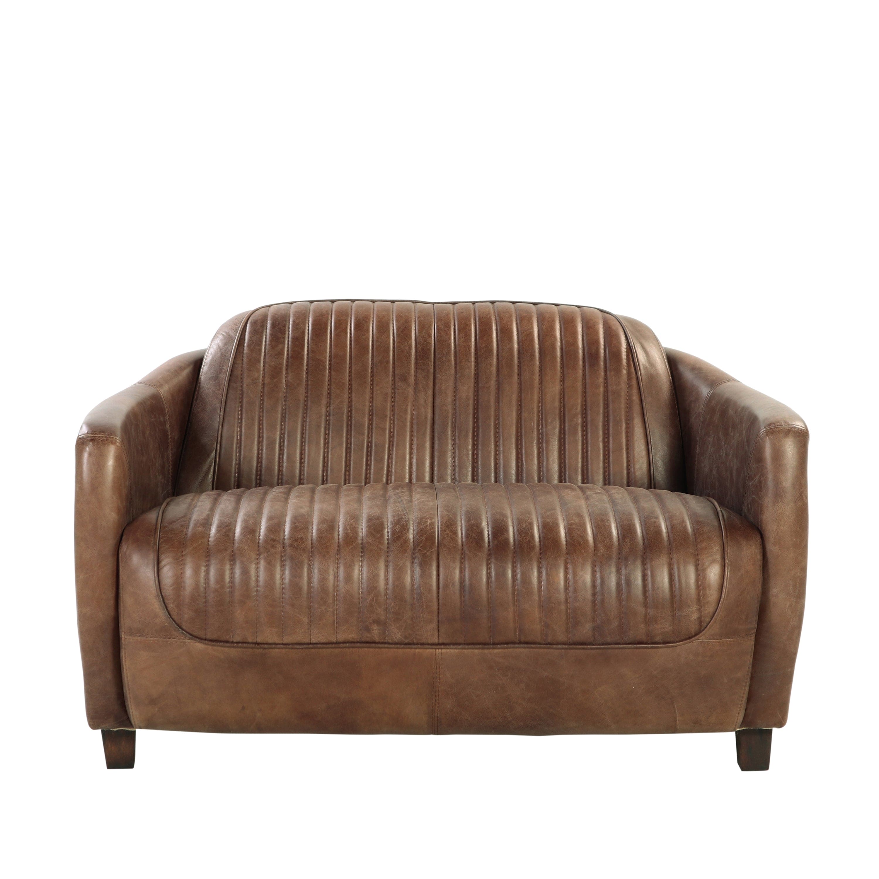 ACME Brancaster Loveseat in Retro Brown Top Grain Leather & Aluminum 53546