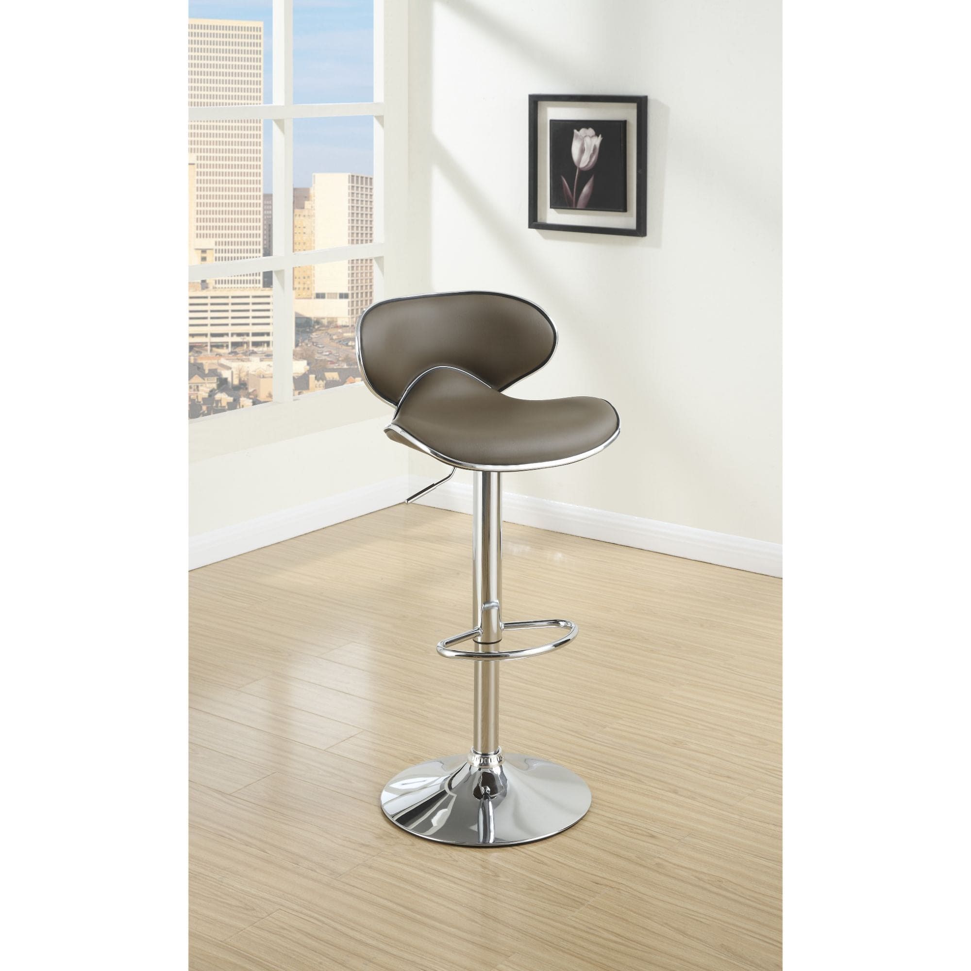 Adjustable Espresso Faux Leather Bar Stools, Set of 2