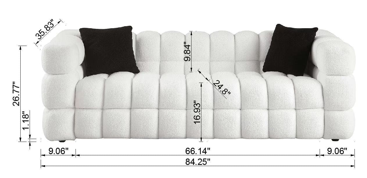 84.3 length ,35.83" deepth ,human body structure for USA people,  marshmallow sofa,boucle sofa ,White color,3 seater