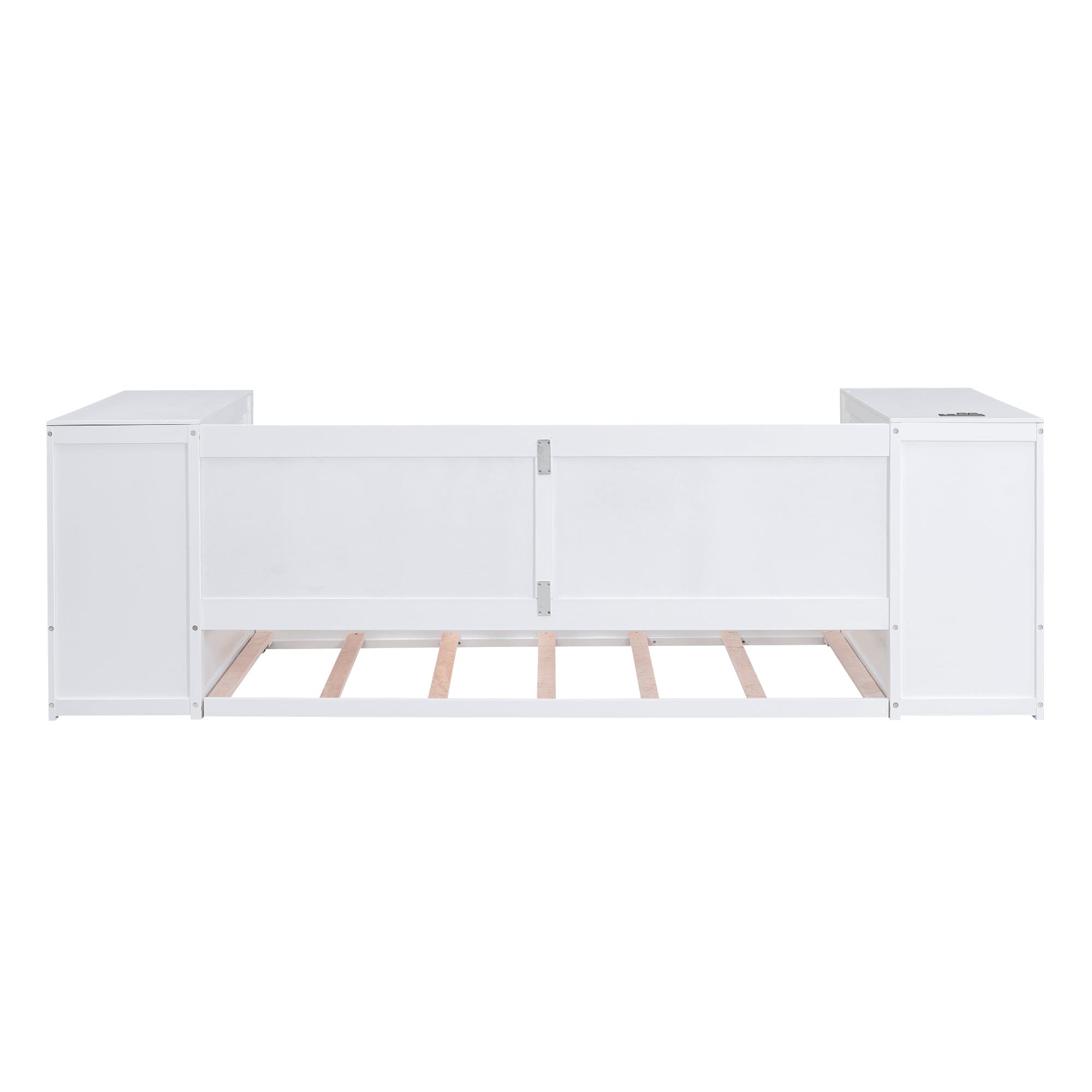 Twin Size Daybed with Storage Arms, Trundle and Charging Station, White