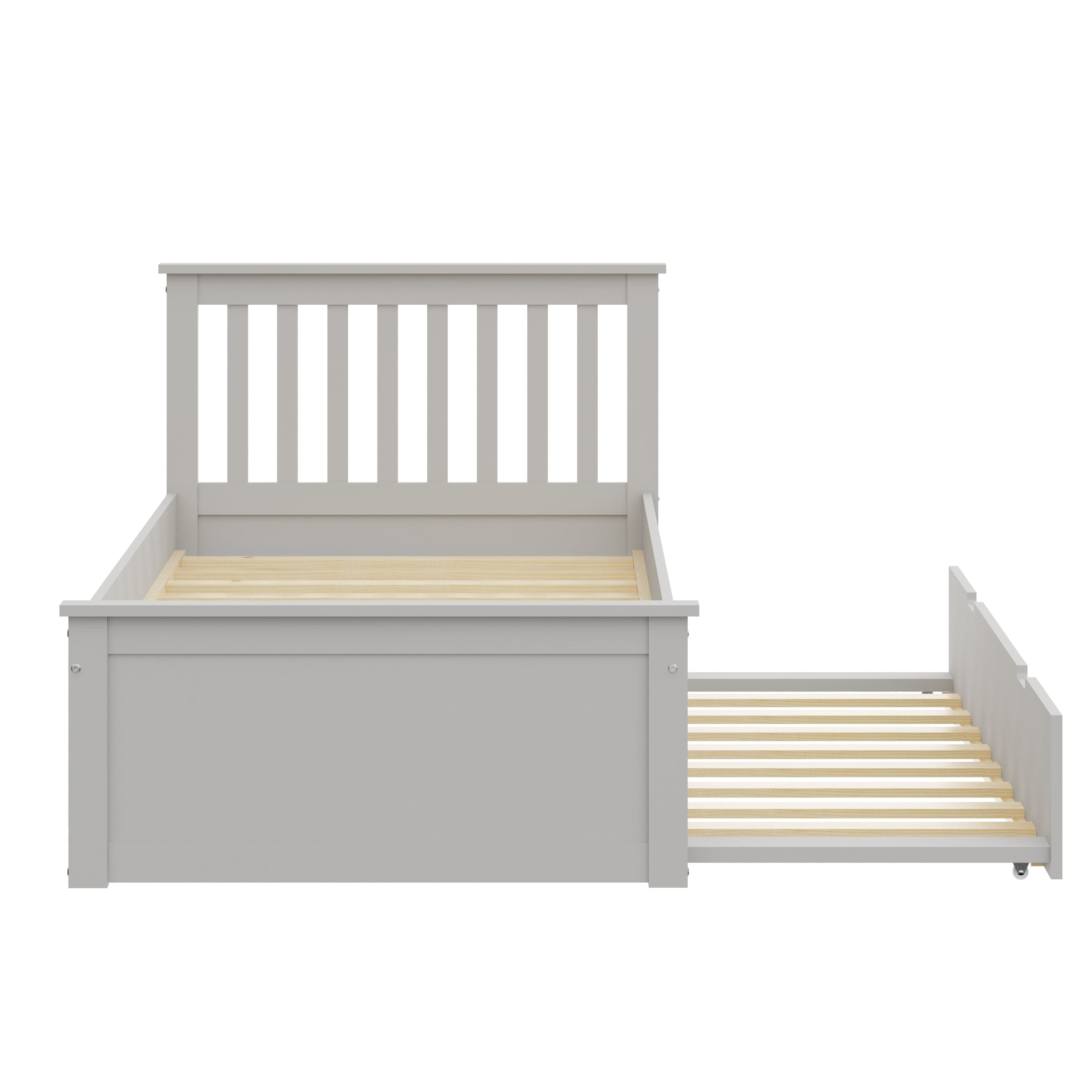 Yes4wood Gray Twin Bed with Trundle, Solid Wood Malibu Bed Frame with Twin Size Pull-Out Trundle for Kids and Toddlers