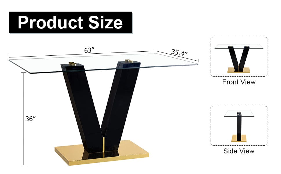 Large Modern Minimalist Rectangular Glass Dining Table for 6-8 with 0.4" Tempered Glass Tabletop and MDF slab V-Shaped Bracket,For Kitchen Dining Living Meeting Room Banquet Hall  F-V