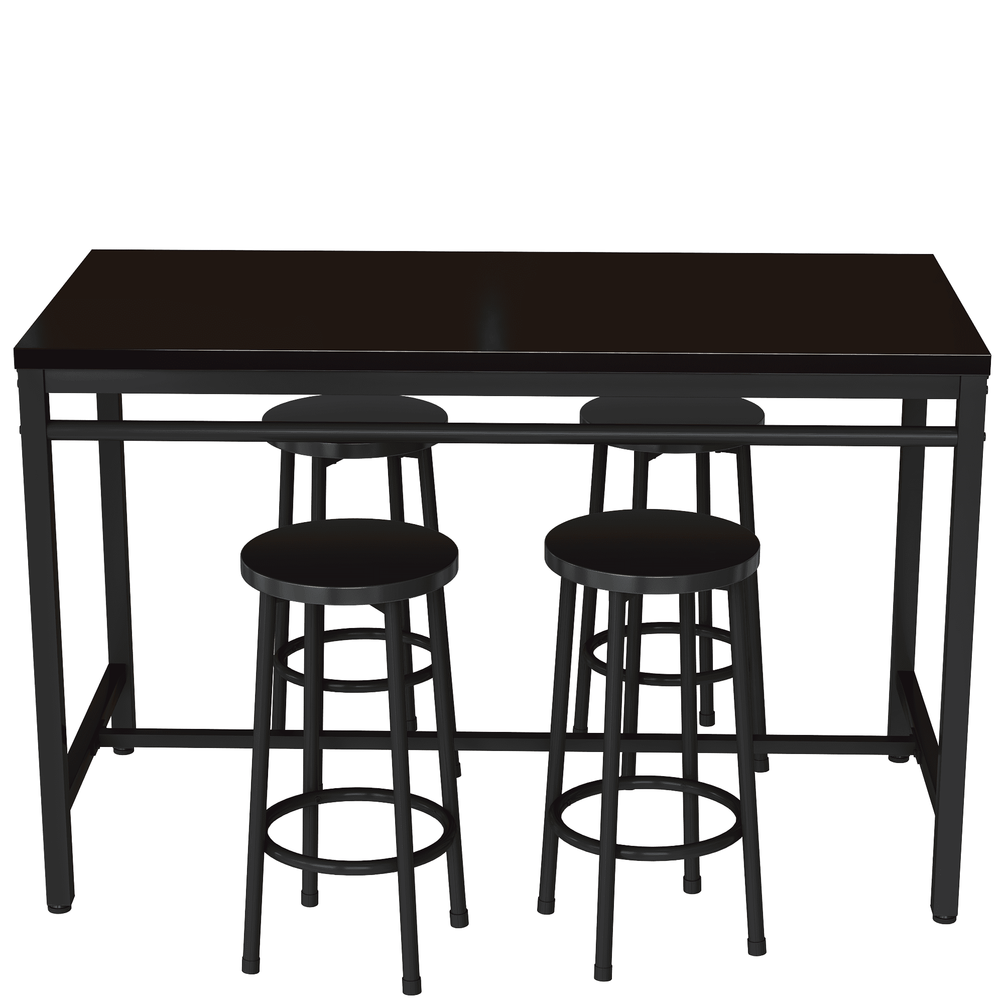 5-piece rural kitchen table with four bar stools, metal frame and MDF, black