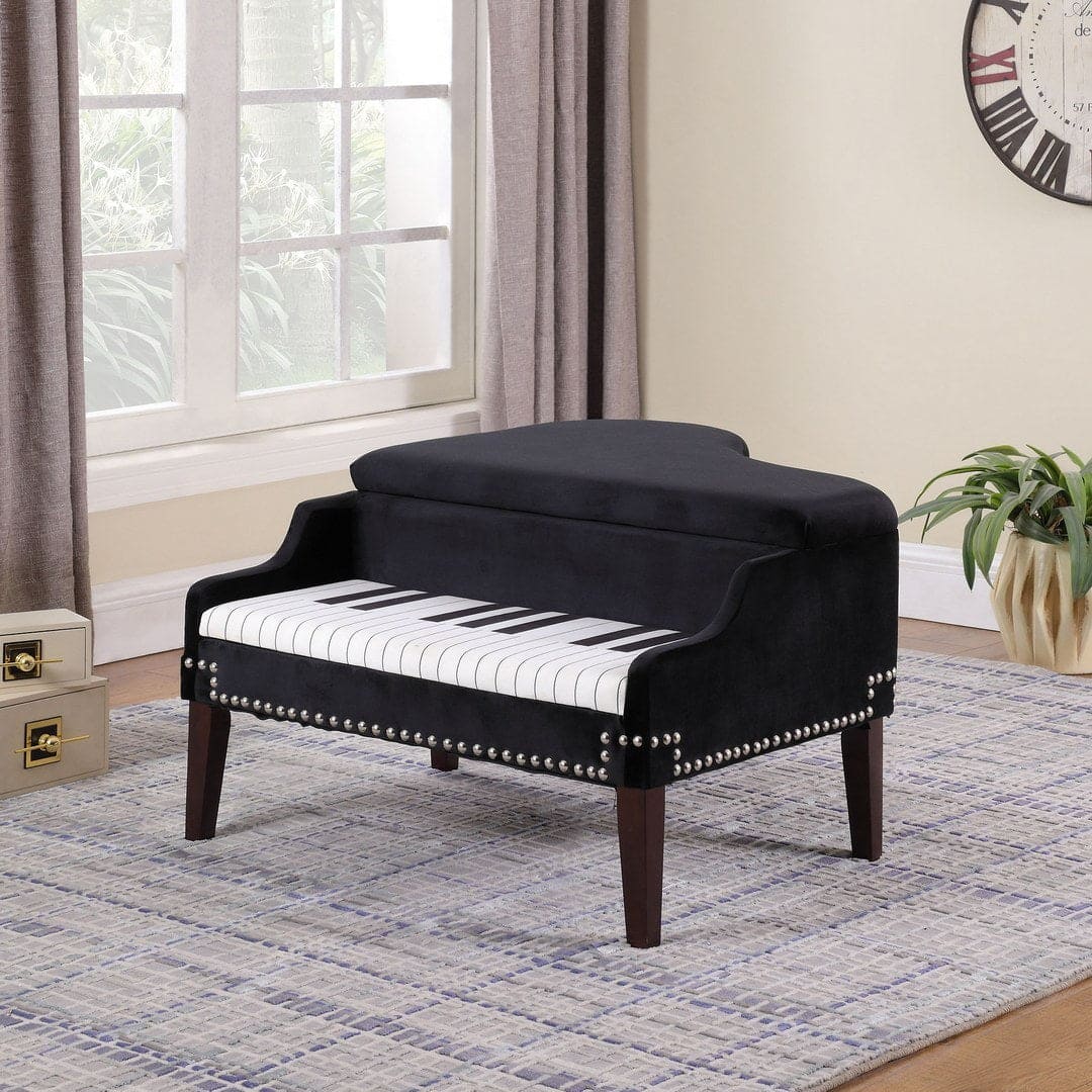 21-Inch-Long Navy-Blue Piano Silver Nailheads Storage Ottoman