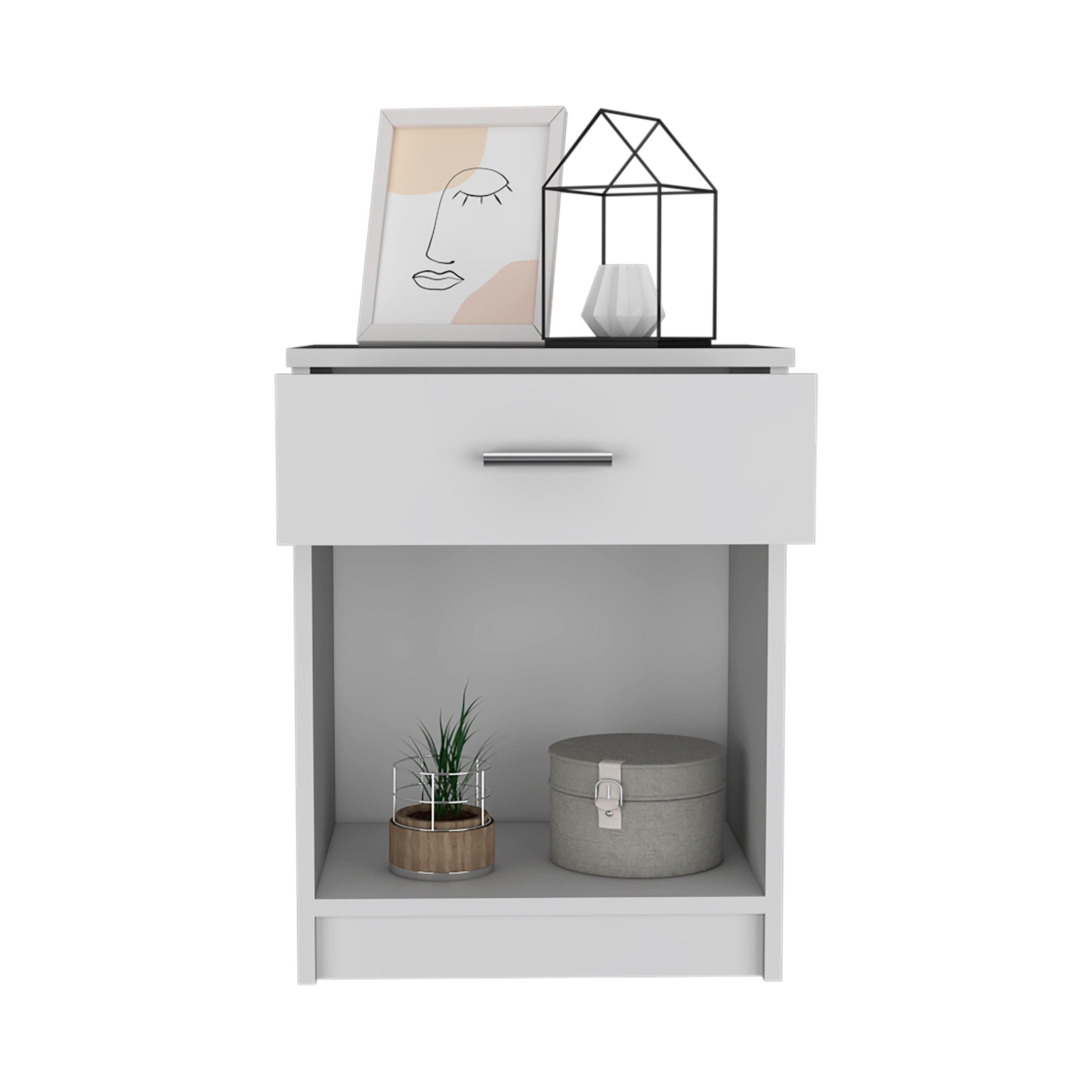 Nightstand Coco, Single Drawer, Lower Shelf, White Finish