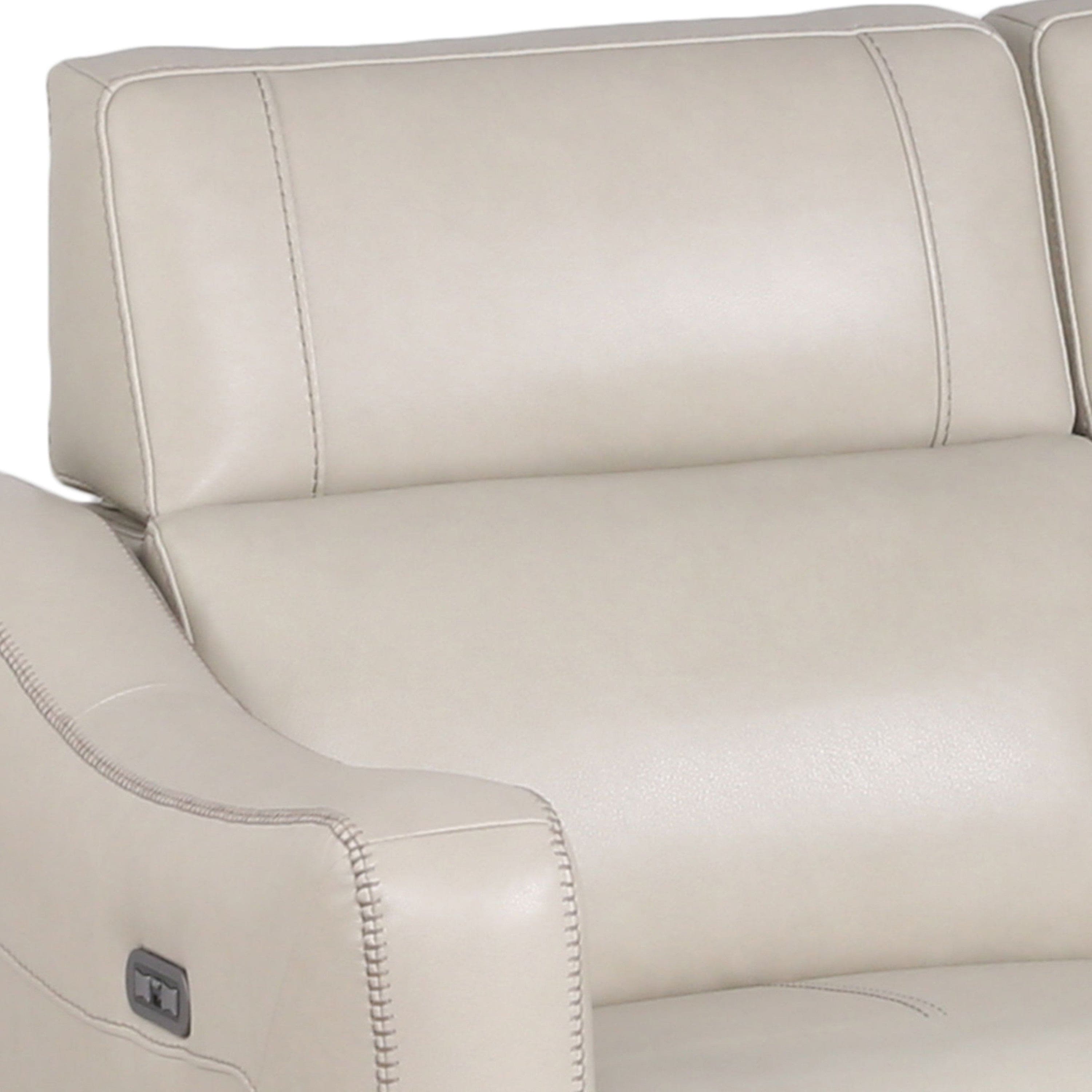 Transitional Dual-Power Leather Reclining Sofa - Wall-Saver Mechanism, Top Grain Leather - Ivory Color, Stylish Design