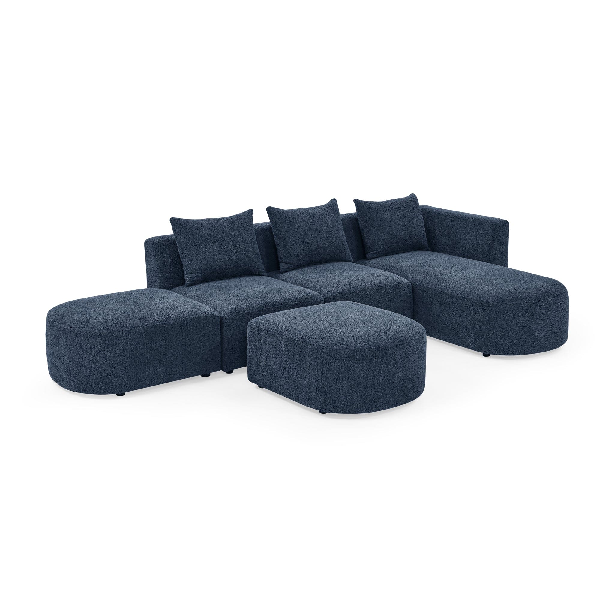 L Shape Sectional Sofa with Right Side Chaise and Ottoman, Modular Sofa, DIY Combination, Loop Yarn Fabric, Navy