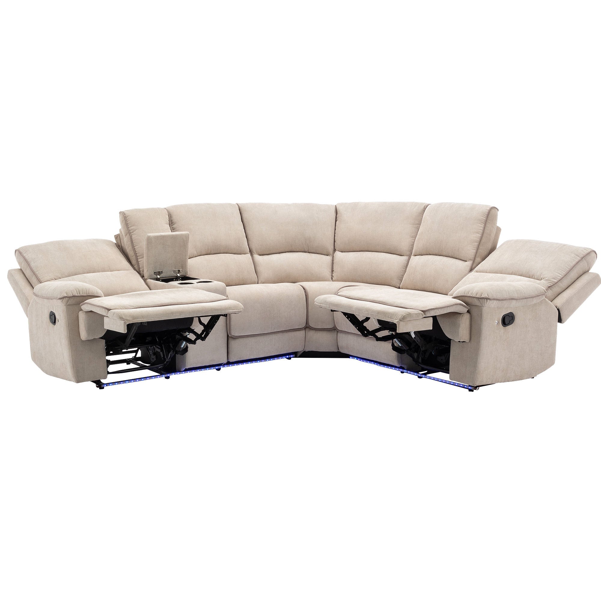 94.8" Modern Manual Reclining Living Room Furniture Set with USB Ports, Hidden Storage, LED Light Strip and 2 Cup Holders, Cream