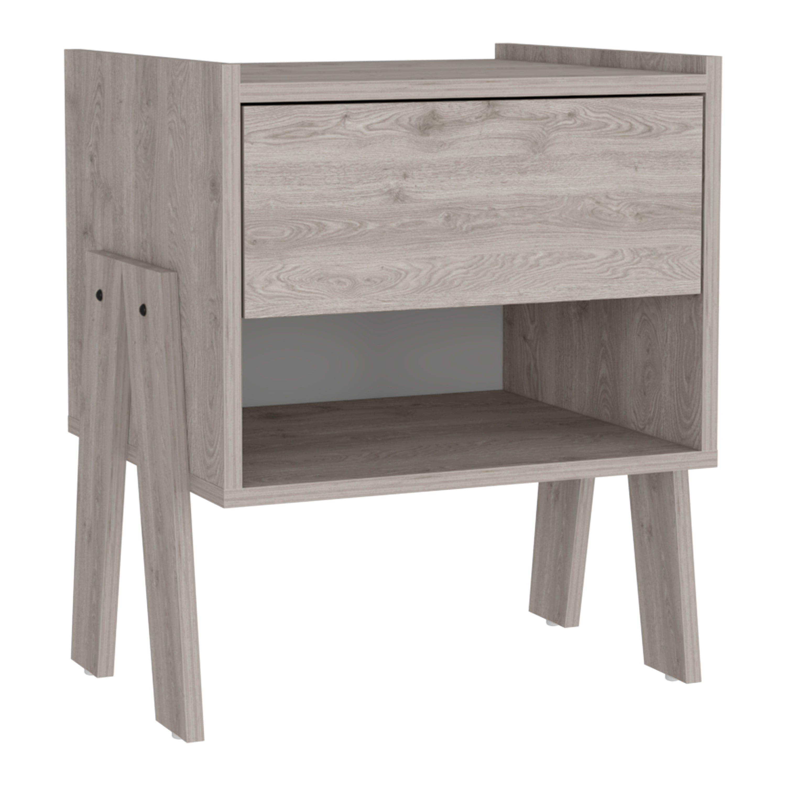 Nightstand Ferku, Open Shelf, One Drawer, Light Gray Finish