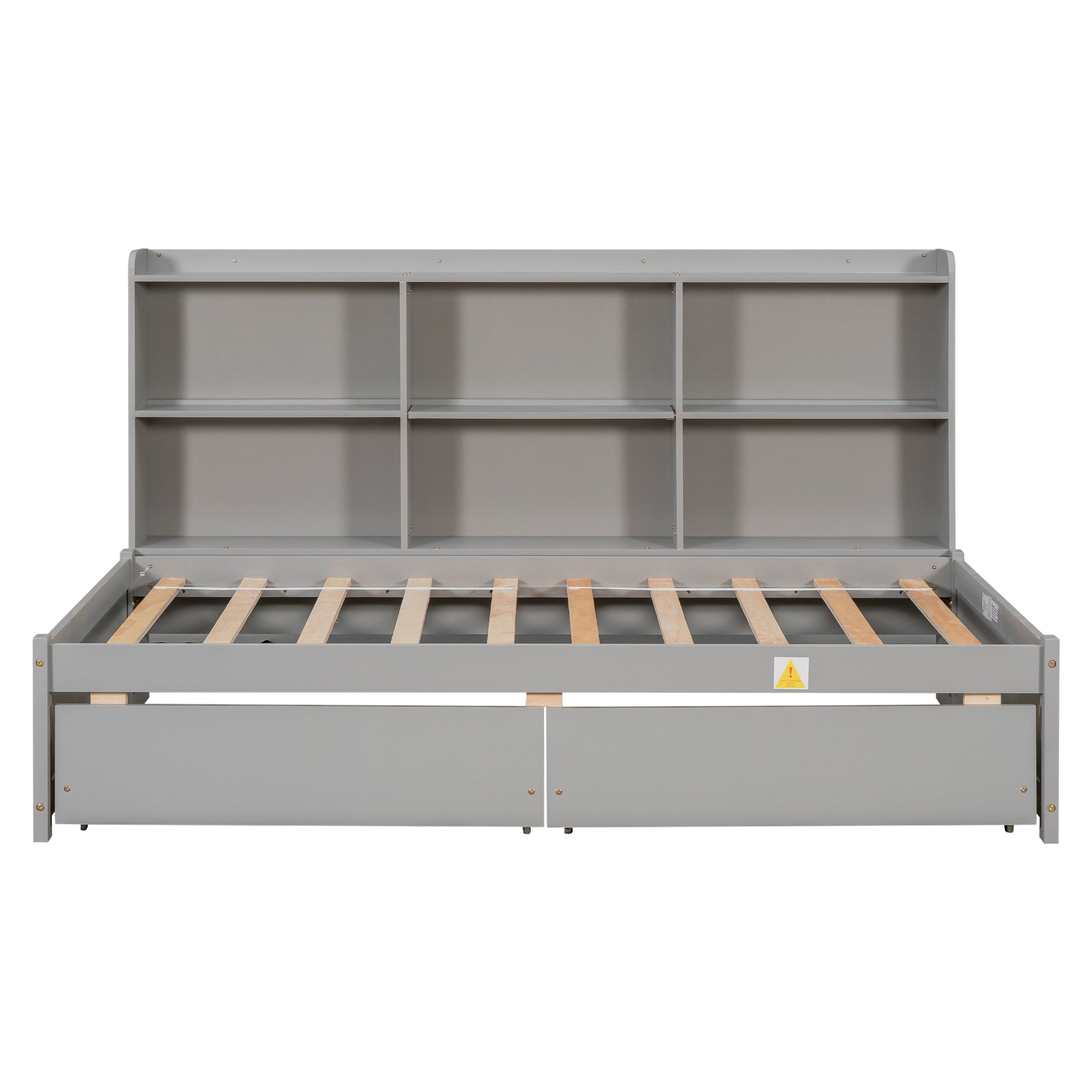 Twin Bed with Side Bookcase, Drawers ,Grey