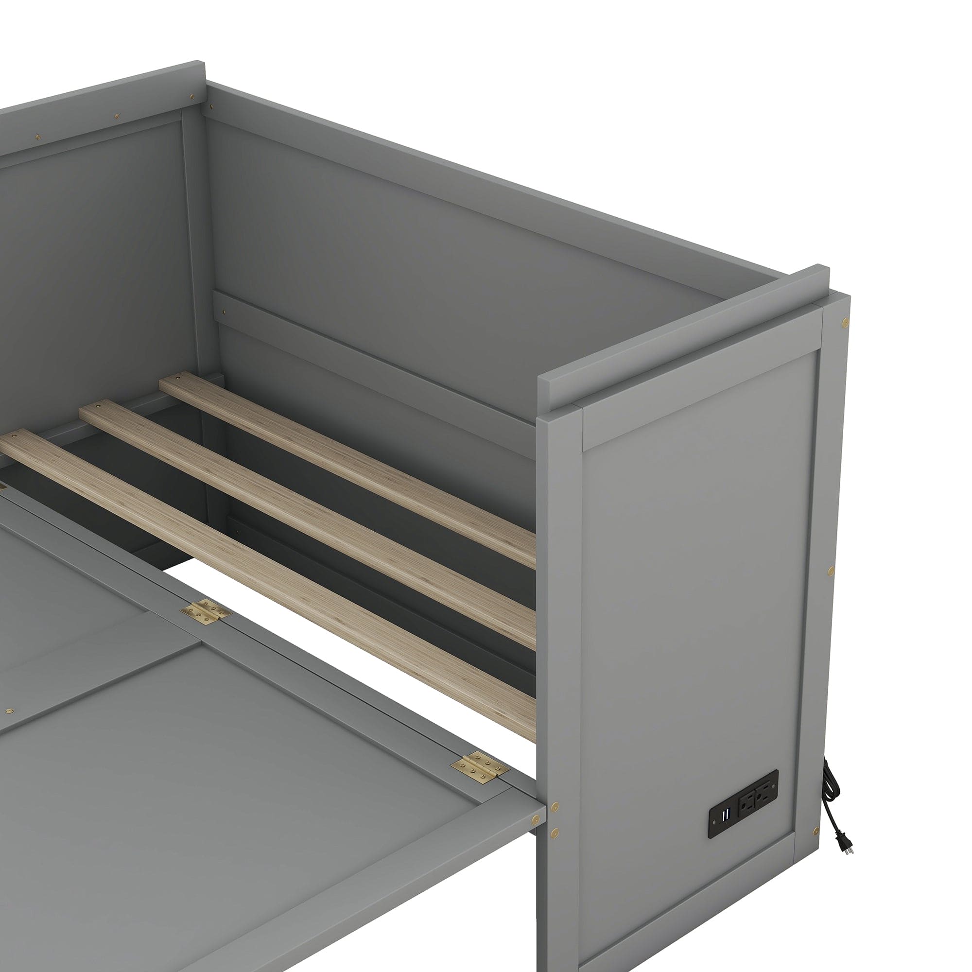 Full Size Murphy Bed with USB Port and a Large Drawer, Gray