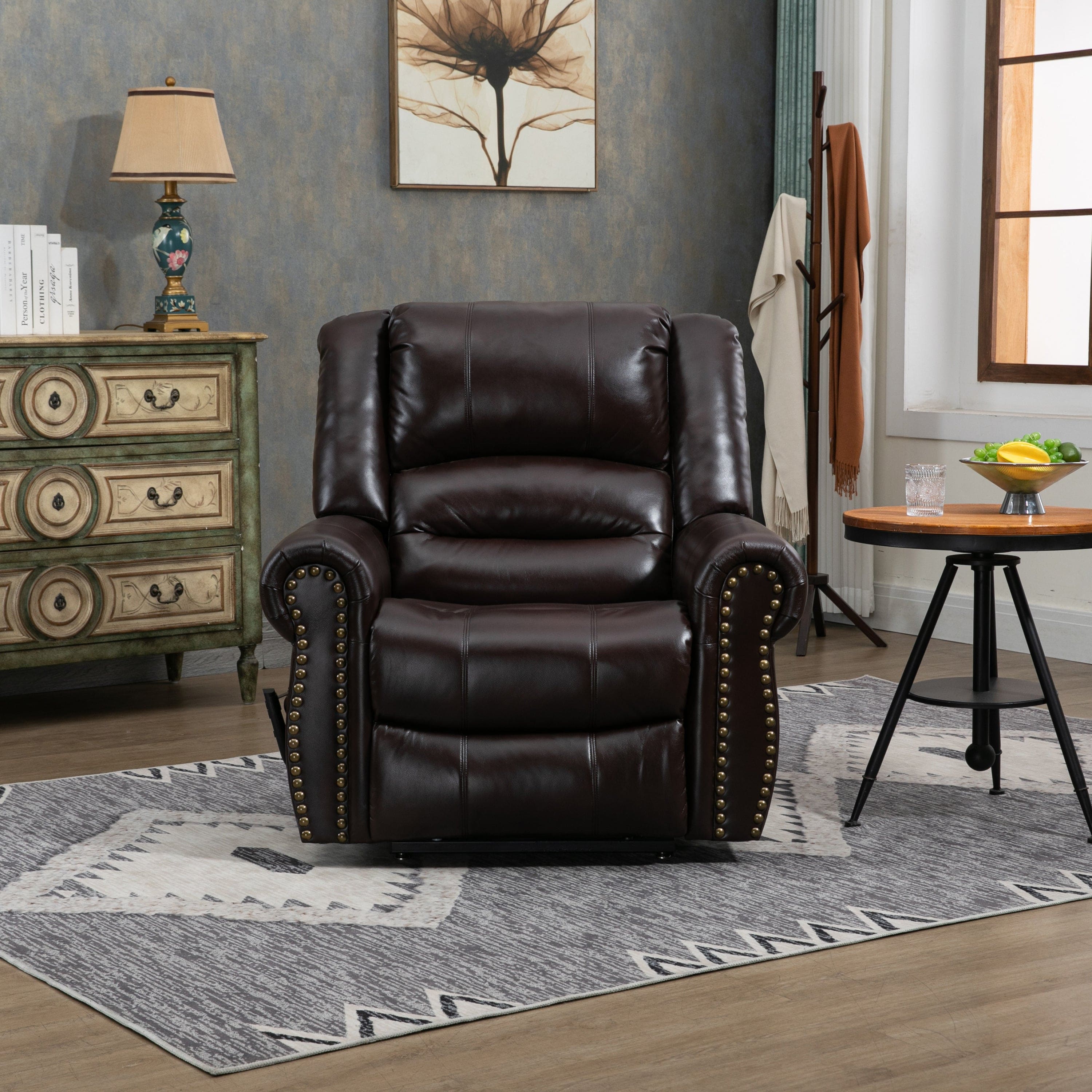 Power Lift Recliner Chair Heat Massage Dual Motor Infinite Position Up to 350 LBS, Faux Leather, Heavy Duty Motion Mechanism with USB Ports, Brown