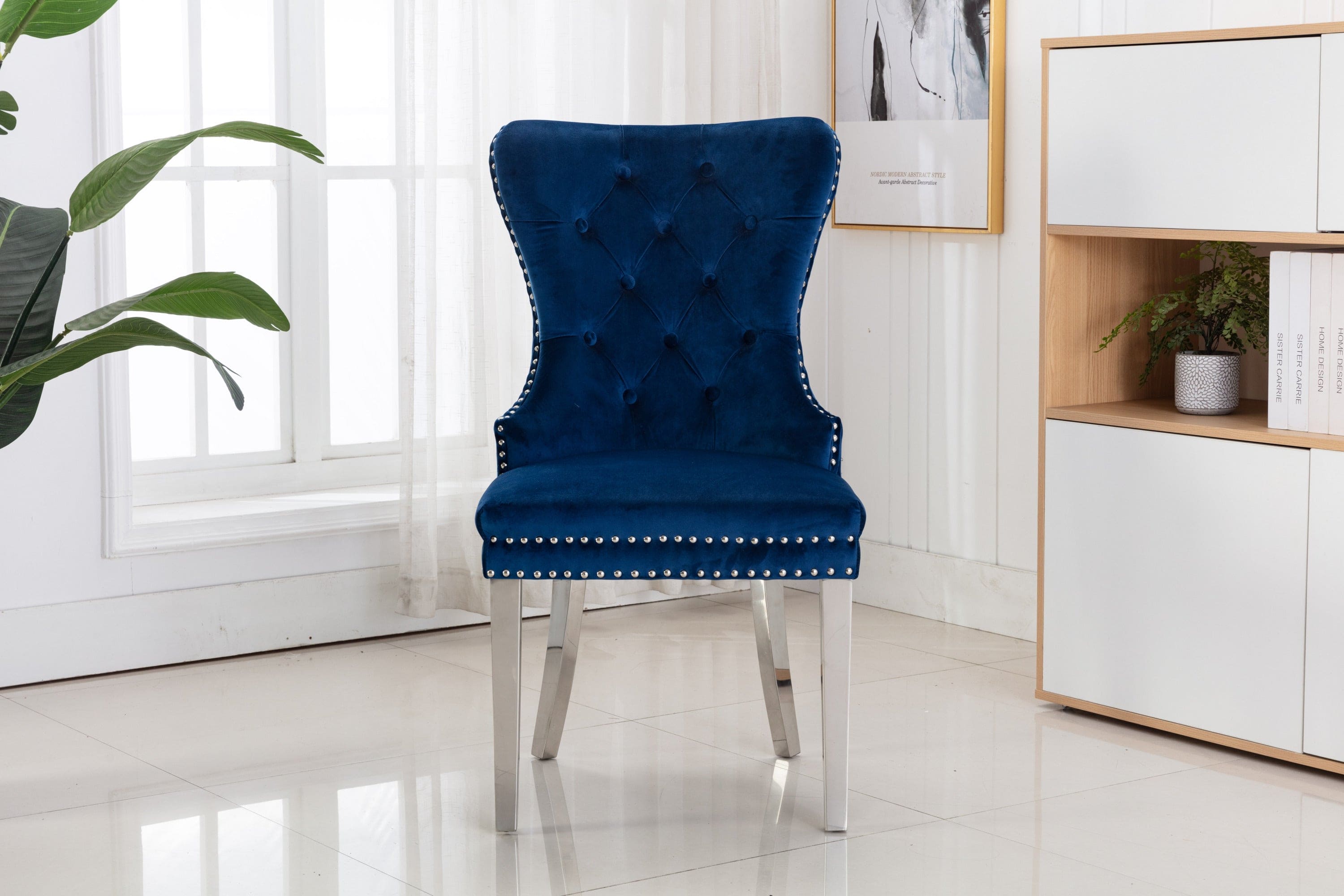 Simba Stainless Steel 2 Piece Chair Finish with Velvet Fabric in Blue