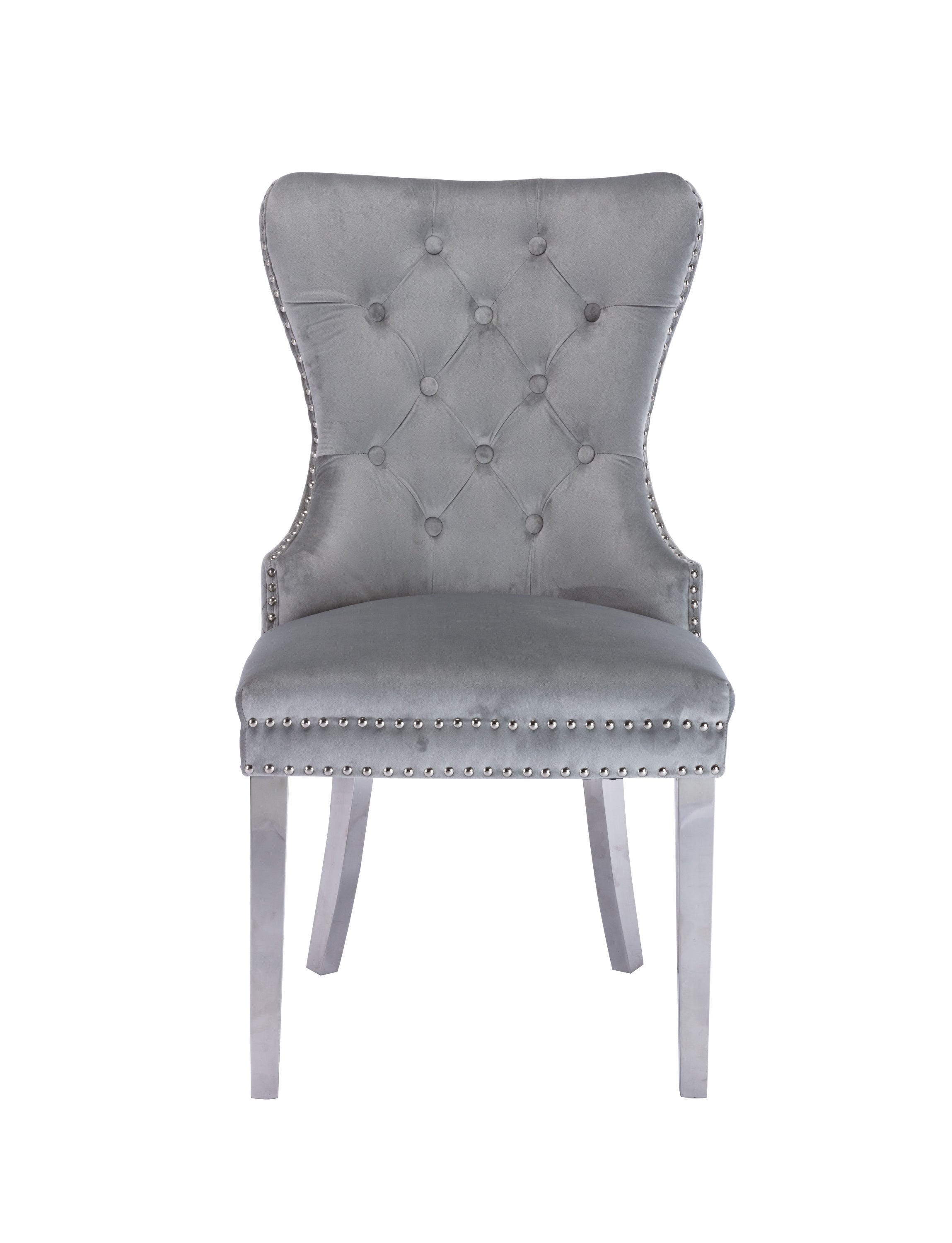 Simba Stainless Steel 2 Piece Chair Finish with Velvet Fabric in Light Gray