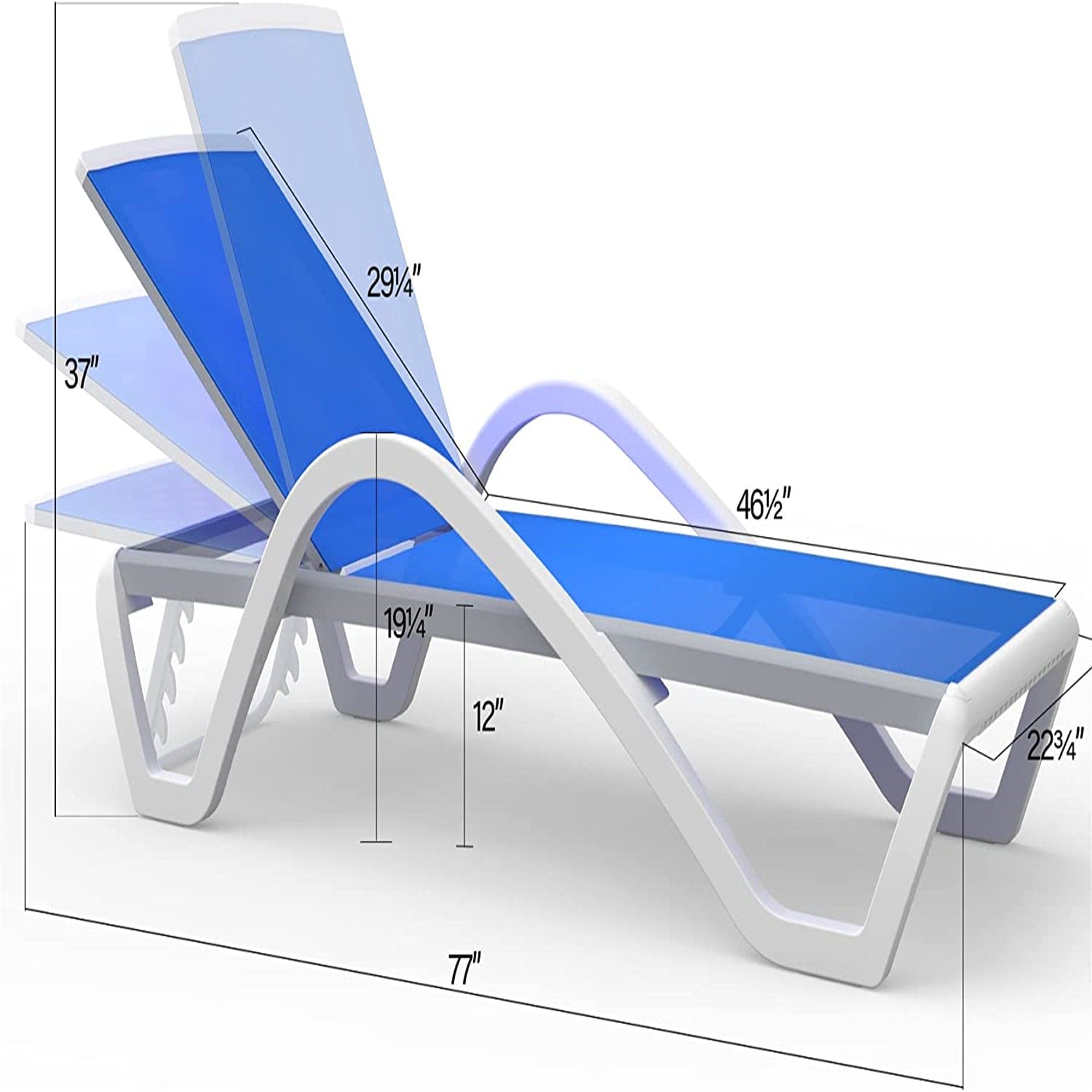 Patio Chaise Lounge Adjustable Aluminum Pool Lounge Chairs with Arm All Weather Pool Chairs for Outside,in-Pool,Lawn (Blue, 1 Lounge Chair+1 Plastic Table)