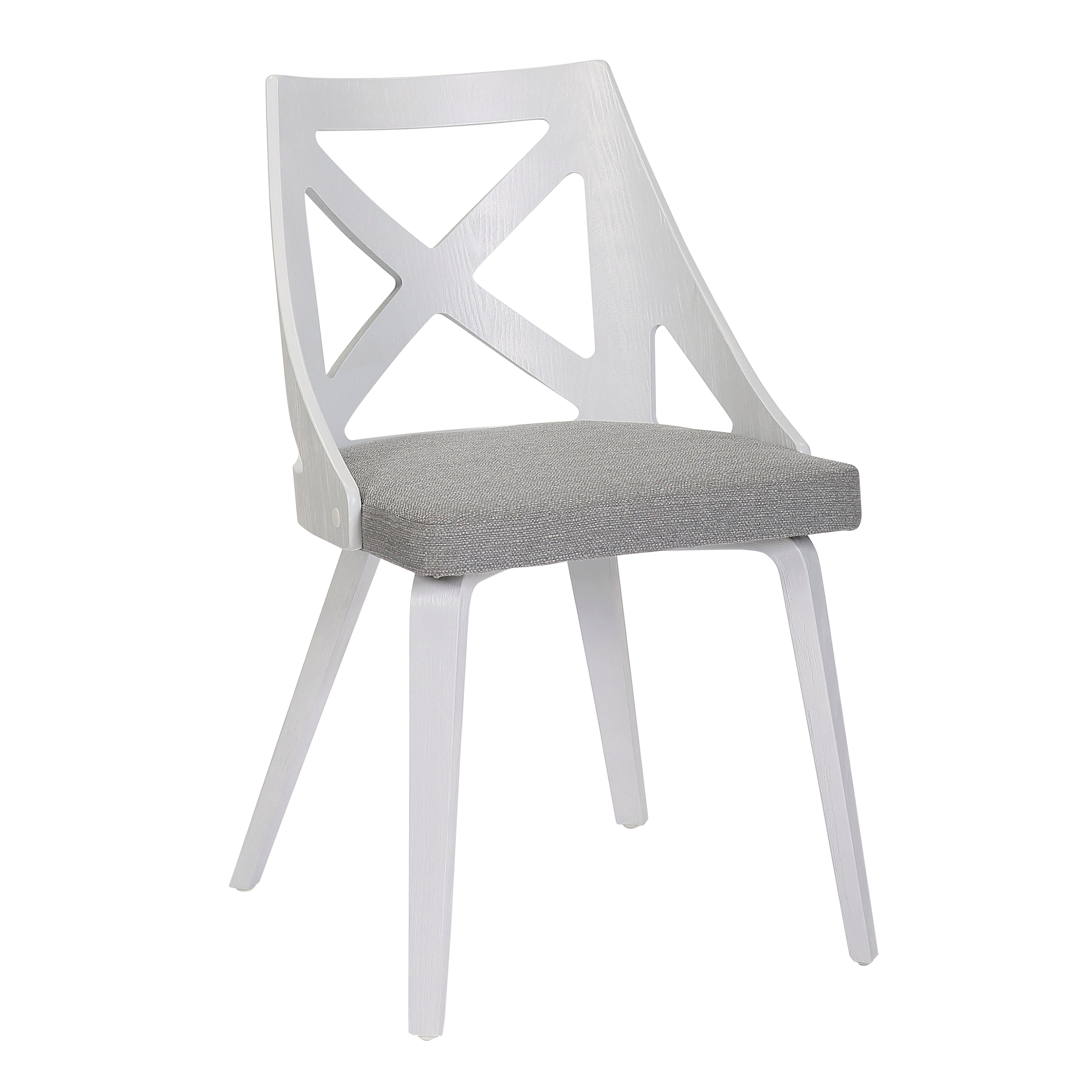 Charlotte Farmhouse Chair in White Textured Wood and Light Grey Fabric by LumiSource - Set of 2