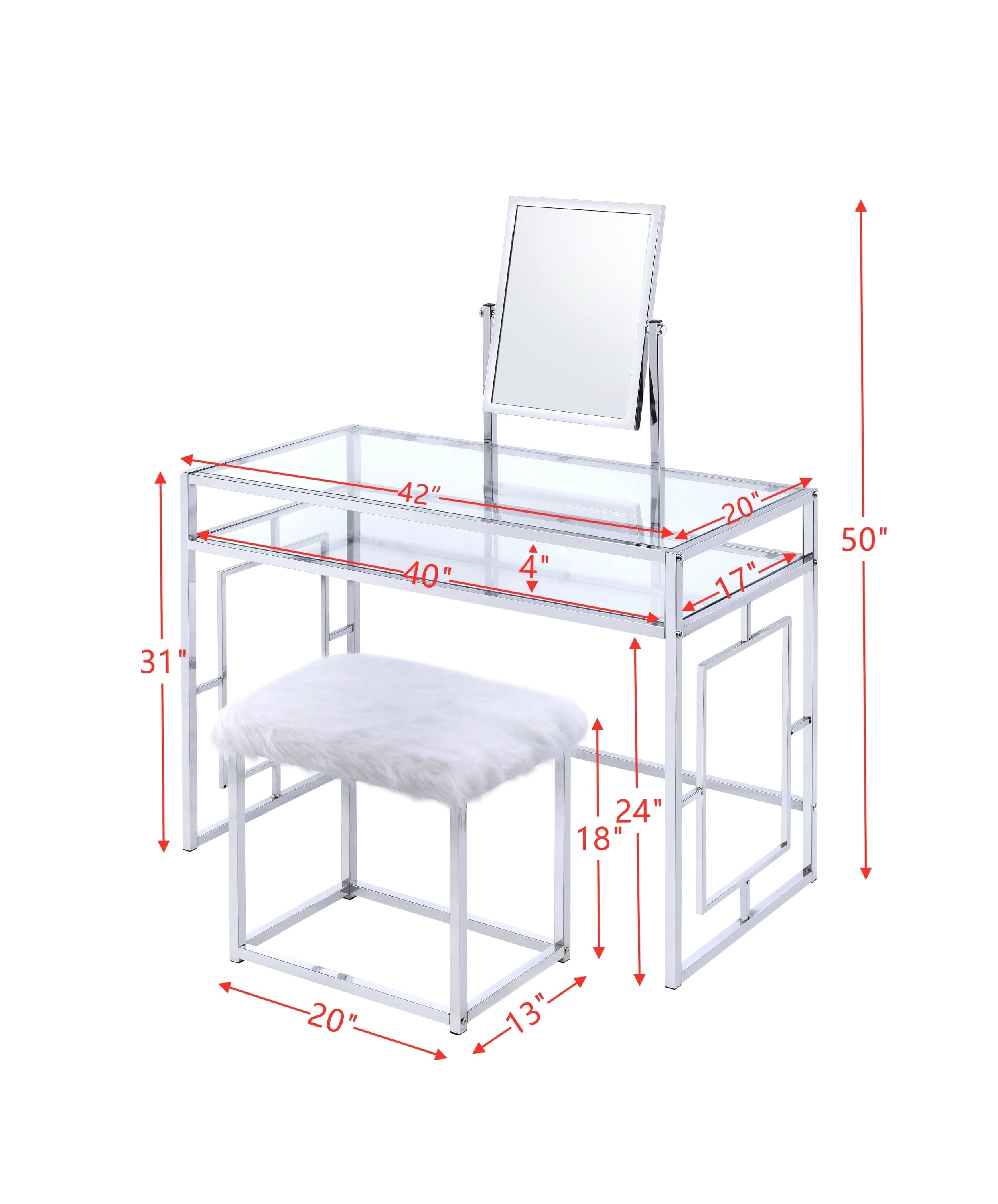 ACME Carenze II Curio Cabinet in White Faux Fur & Chrome 90314